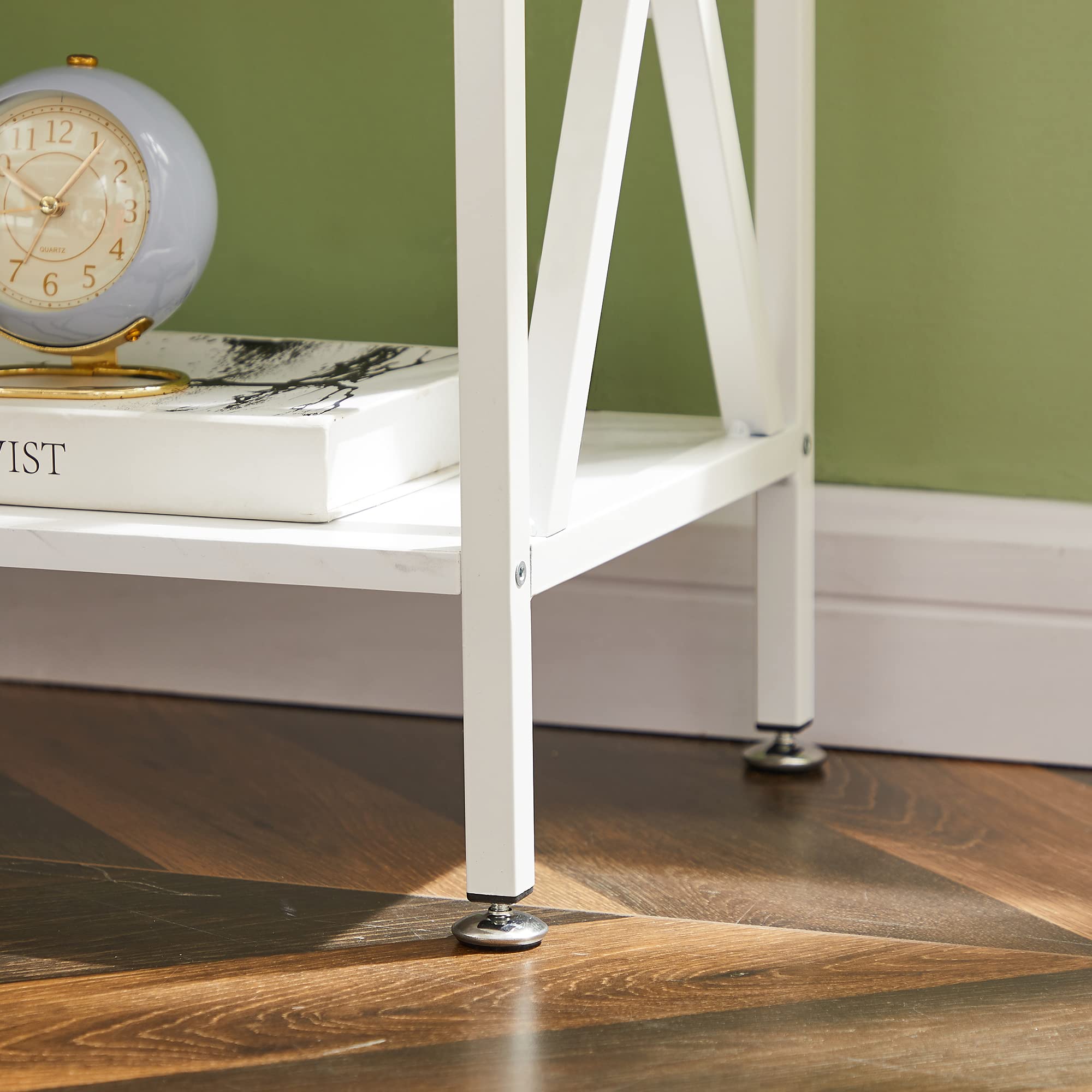 Modern Nightstand Set of 2 with Storage Drawer - Industrial Metal Frame Side Table for Bedroom & Living Room - White End Tables for Small Spaces, Apartment Decor & Guest Room Essentials