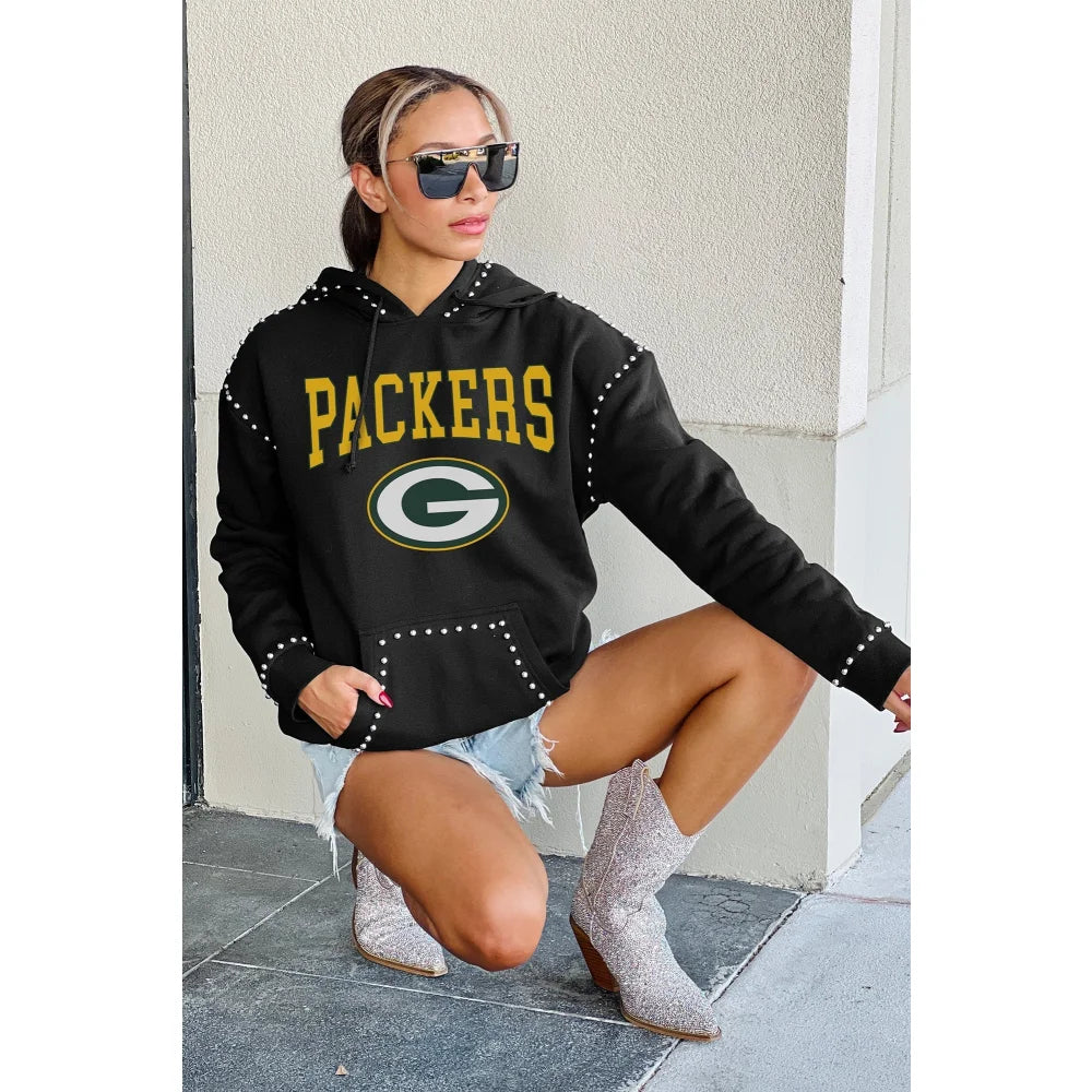 Green Bay Packers Women's Studded Pullover Hoodie - NFL Team Apparel for Football Fans - Perfect for Game Day, Tailgating & Casual Wear
