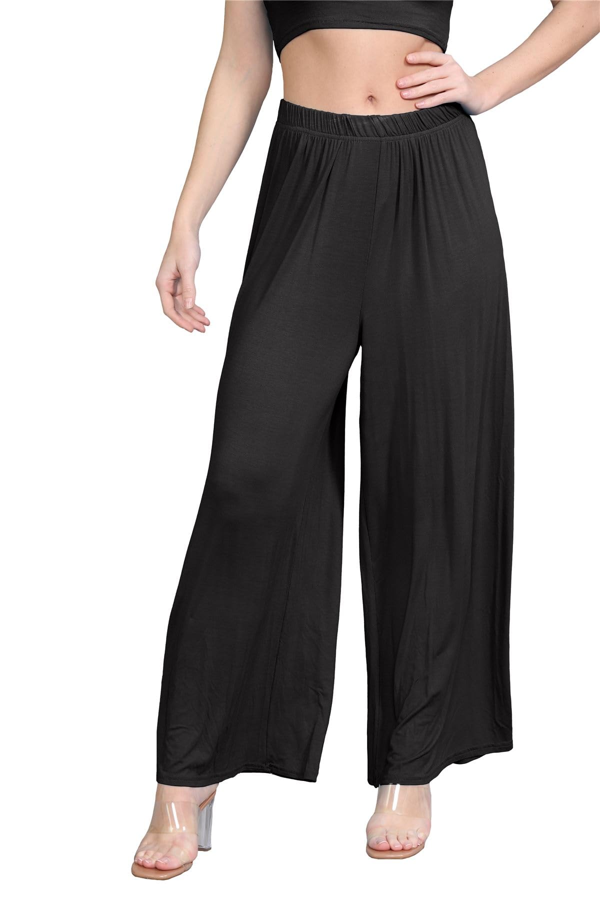 Janisramone® Women's Plain Wide Leg Palazzo Pants - High Waisted Flowy Trousers for Casual & Office Wear | Comfortable Elegant Wide Leg Pants for Women | Perfect for Work, Travel and Everyday Outfits