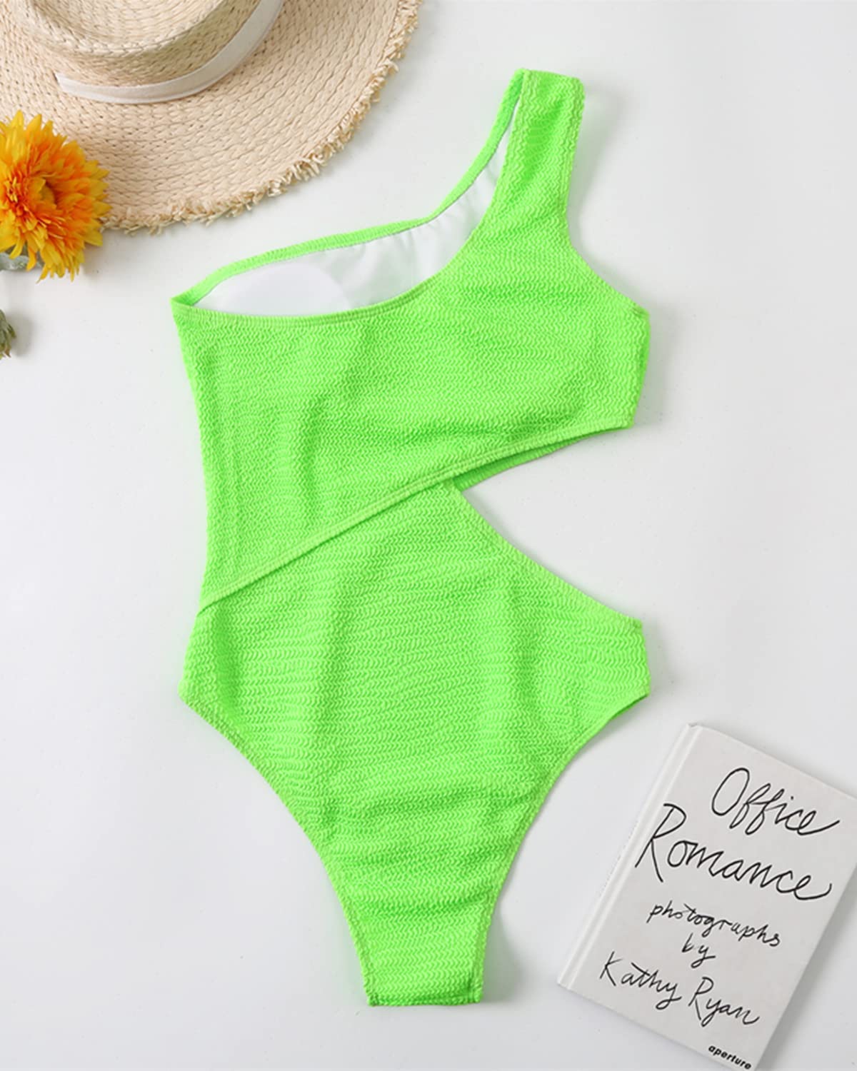 Limeeke Women's One Shoulder Cutout Monokini Swimsuit - Sexy Ribbed One Piece Bathing Suit for Beach, Pool, Vacation & Summer Swimwear
