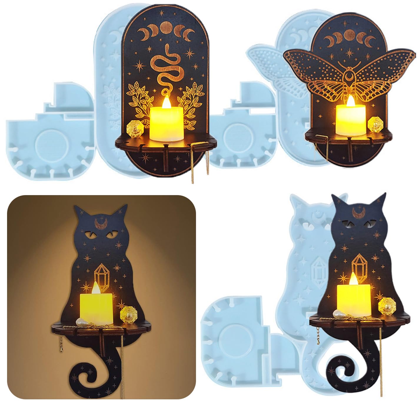 3Pcs Halloween Silicone Resin Molds - Wall Hanging Storage Rack & Candle Sconce Molds for DIY Epoxy Resin Crafts, Home Decor (Perfect for Halloween Decorations, Gift Making & Craft Projects)