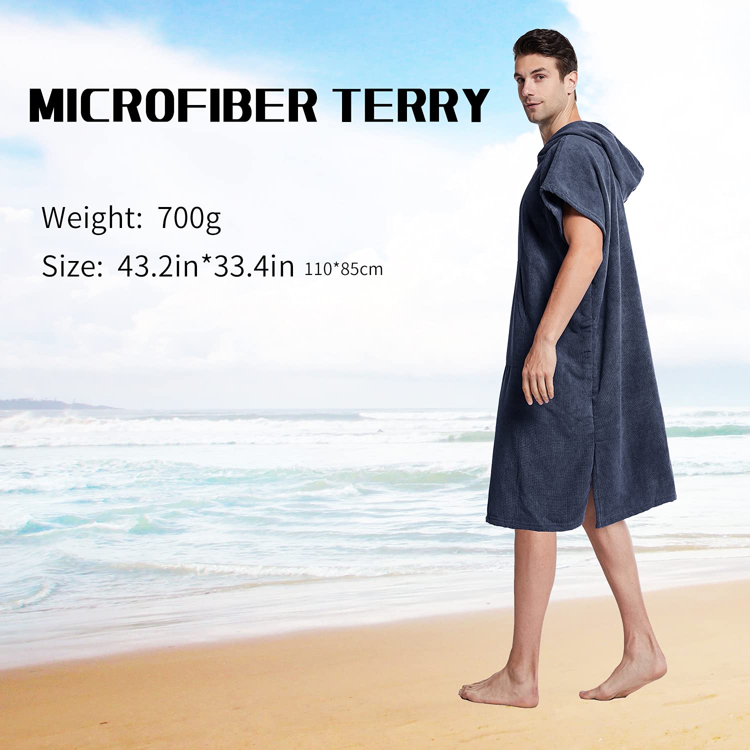 Quick Dry Microfiber Surf Swimming Poncho Changing Robe with Pocket & Hood - Waterproof Outdoor Beach Cover Up, Swimwear Changing Towel for Men & Women - Perfect for Surfing, Swimming, Camping & Yoga (One Size Fits All)