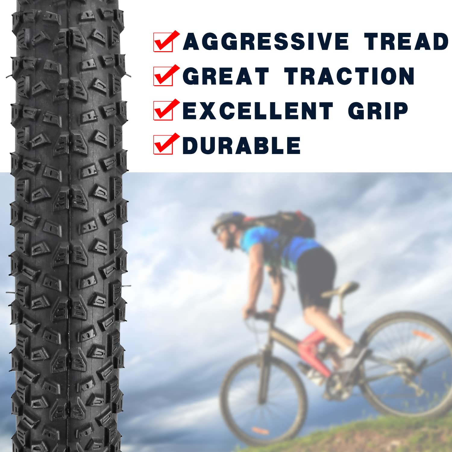 2 Pack Mountain Bike Tires 24/26/27.5/29 Inch - 1.95 to 2.125 Width Folding Replacement Tires with Bead Wire & Tire Levers - Perfect for Trail Riding, Commuting & Off-Road Cycling