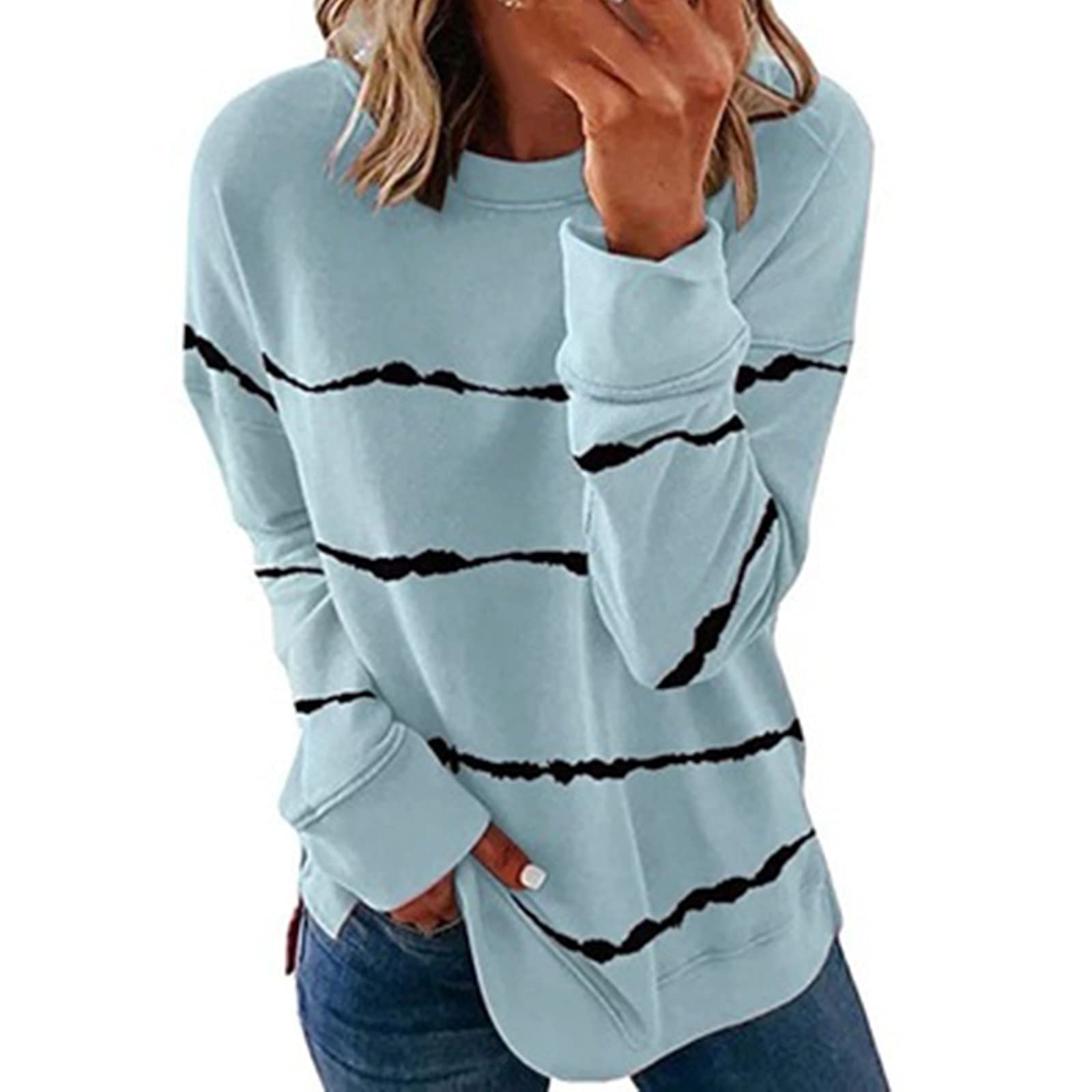 Women's Plus Size Long Sleeve T-Shirts - Soft Casual Crew Neck Striped Blouses for Everyday Wear | Comfortable Loose Fit Tops for Work, Weekend & Layering
