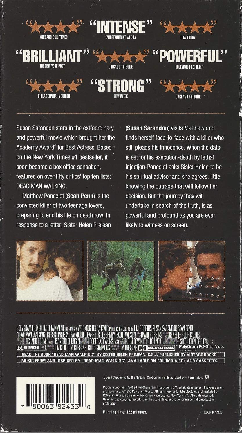Dead Man Walking VHS - Classic Crime Drama Movie Starring Susan Sarandon & Sean Penn - Perfect for Movie Collectors and 90s Film Enthusiasts