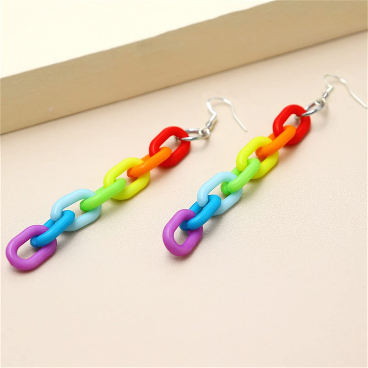Handmade Lightweight Rainbow Resin Chain Earrings - Colorful Acrylic Dangle Jewelry for Women | Boho Chic, Party & Everyday Wear Accessories