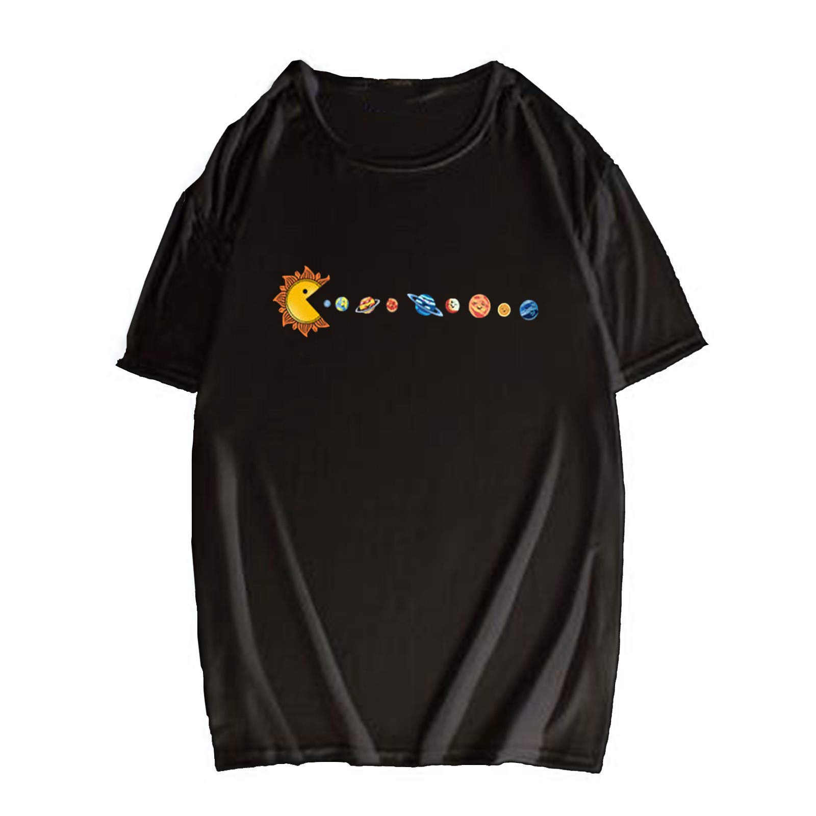 Trendy Women's Summer Short Sleeve Casual Top with Planet Print - Perfect for Beach Outings, Vacation Wear & Everyday Comfort