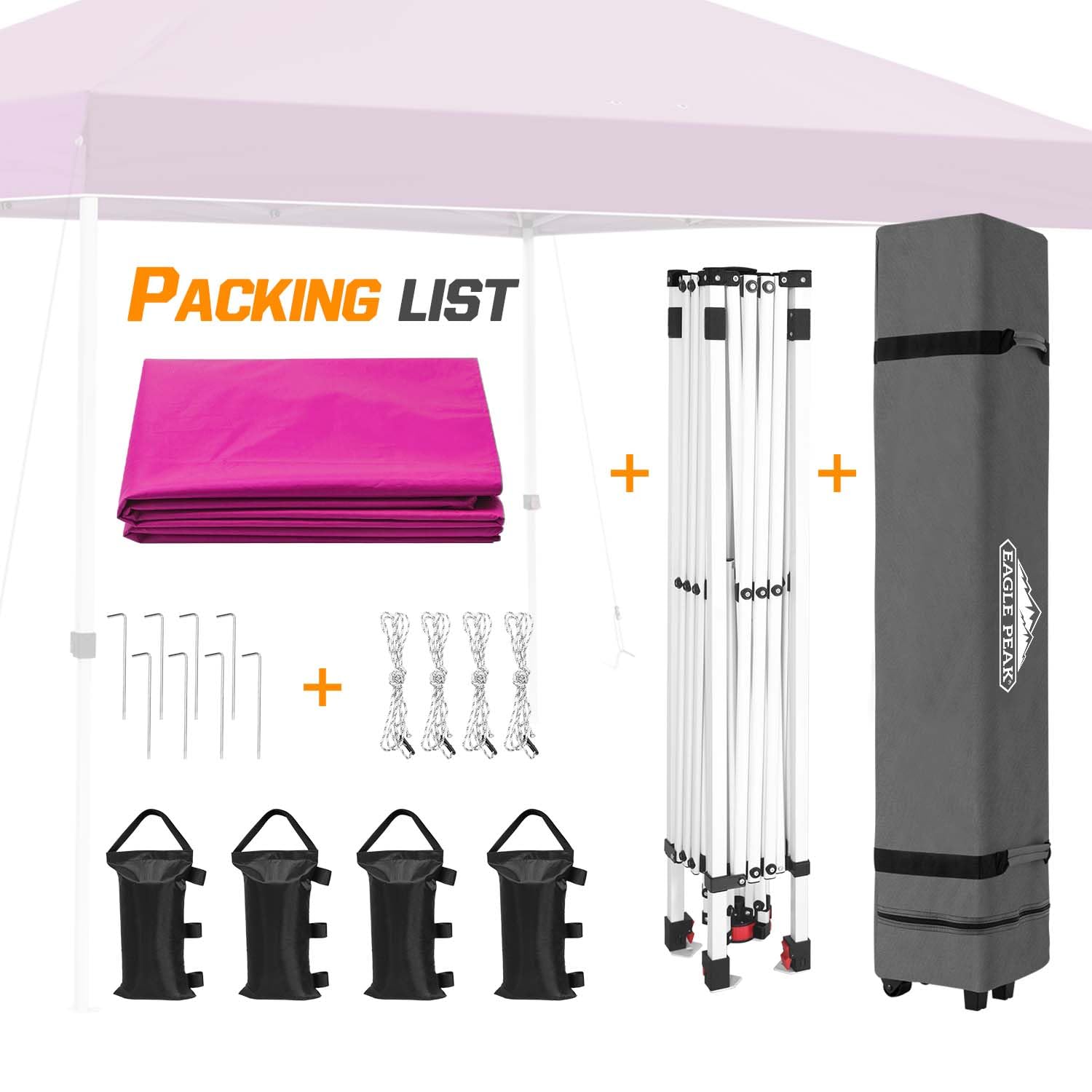 EAGLE PEAK 10x10 ft Pop Up Canopy Tent with Wheeled Carry Bag - Portable Instant Shelter for Outdoor Events, Beach, Camping & Backyard - Includes 8 Stakes, 4 Ropes & 4 Weight Bags - Easy Setup Pink Shade Canopy (100 sq ft Coverage)