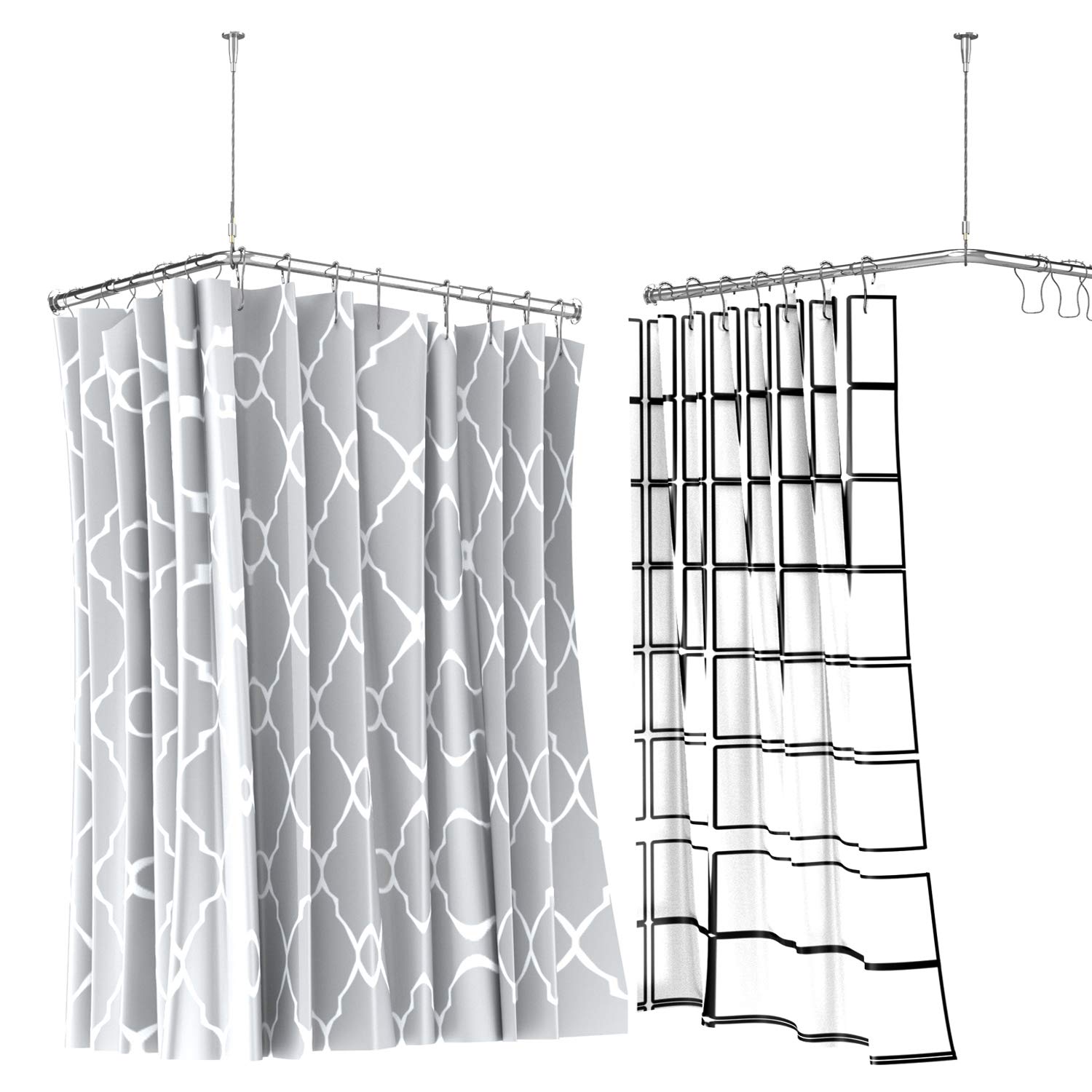 Stretchable Corner Shower Curtain Rod - Easy to Assemble 304 Stainless Steel L-Shaped (32-51