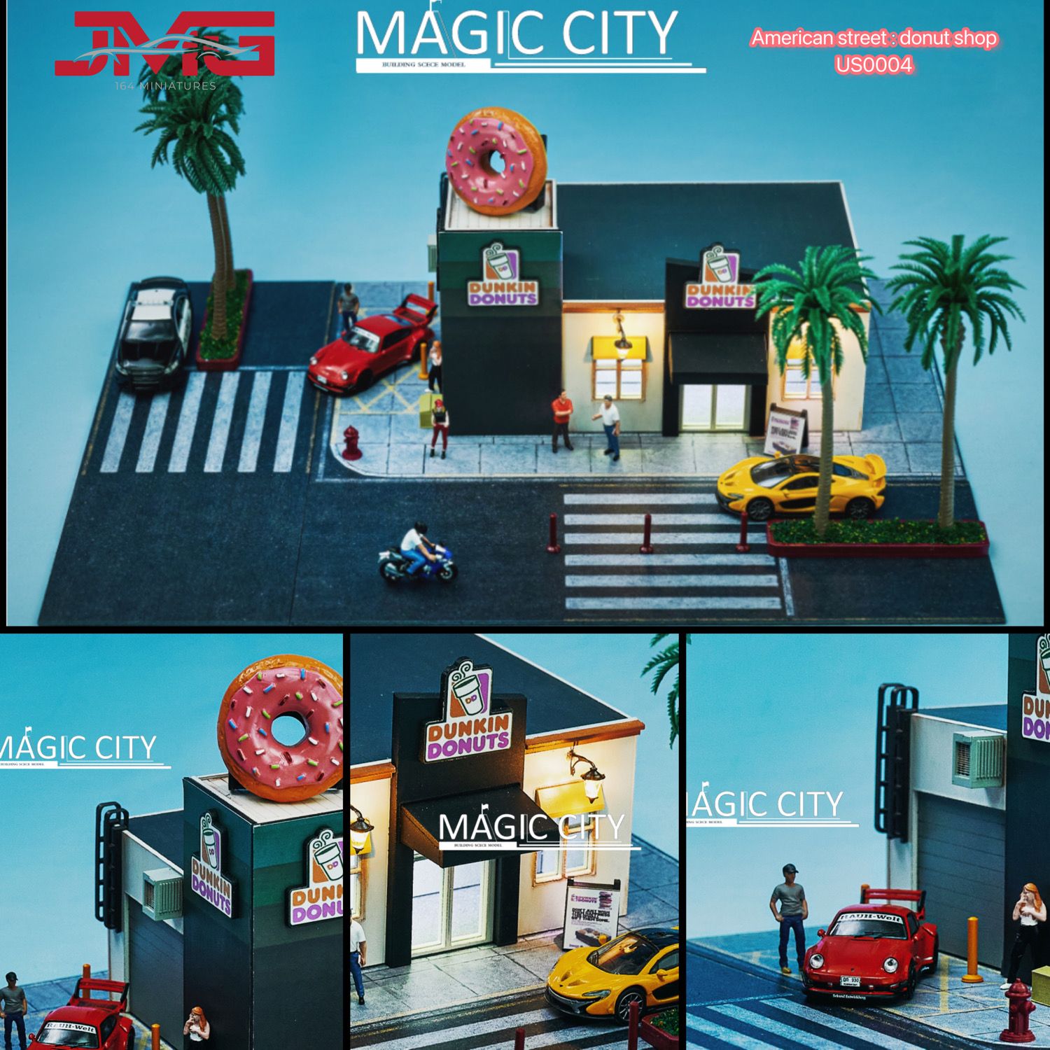 1:64 Scale American Street Style Donut Shop Diecast Model Car - Collectible Miniature Vehicle for Display, Gifts & Diorama Scenes