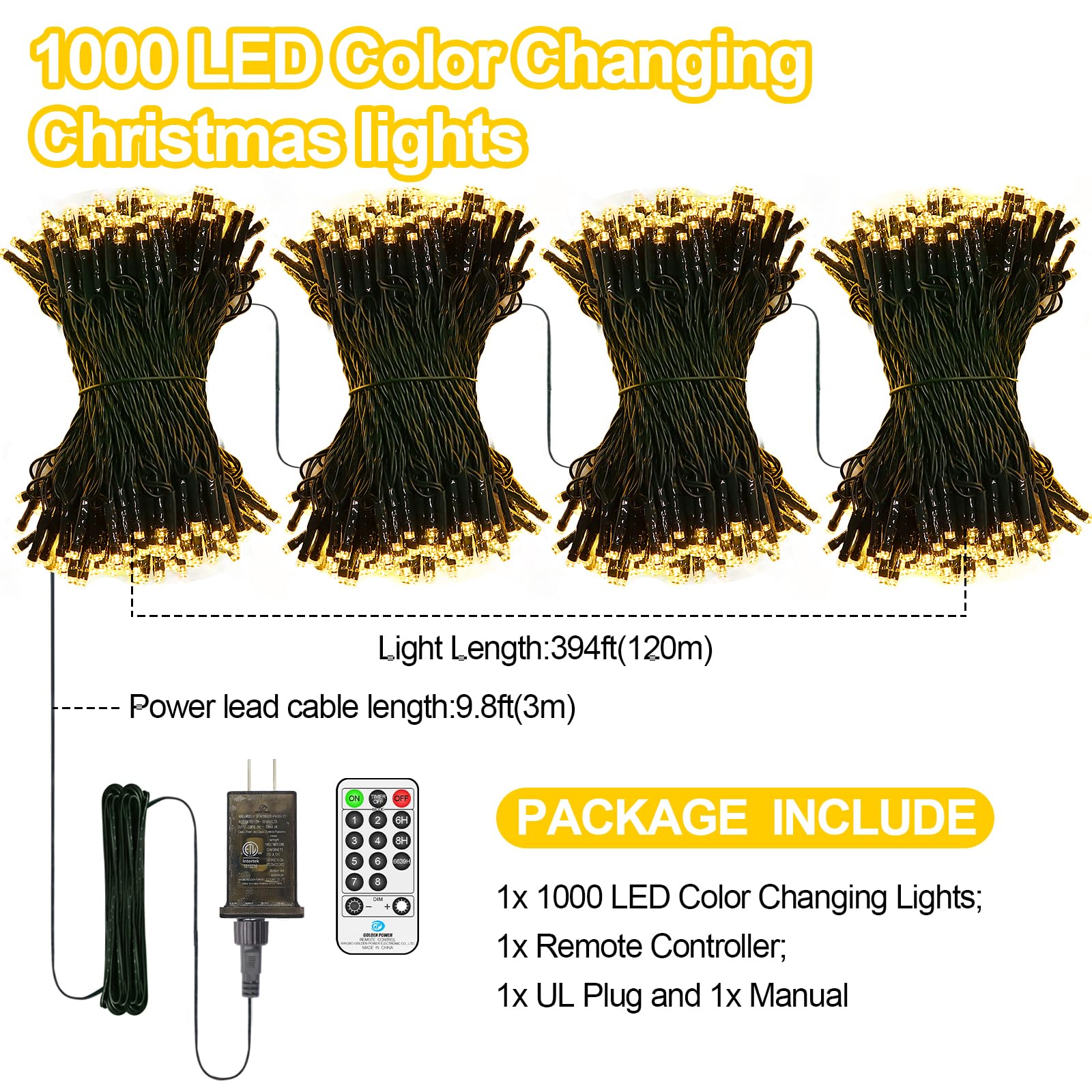 1000 LED Christmas Lights Outdoor Waterproof String Lights - 394FT/120M, 8 Modes with Timer, Warm White Fairy Lights for Xmas Tree, Yard, Patio, Wedding, Party Decor | Indoor & Outdoor Holiday Decorations