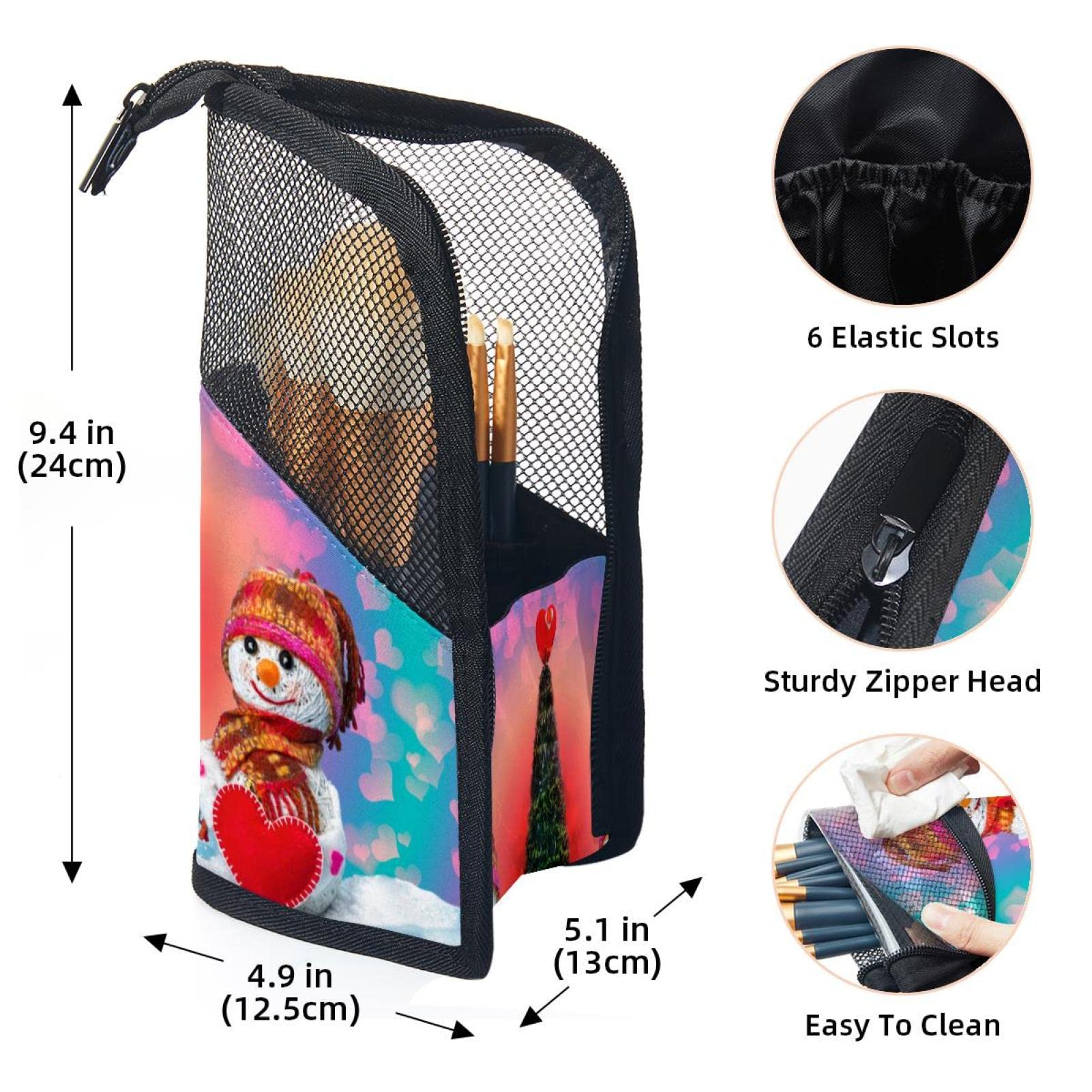 **12-Piece Makeup Brush Organizer Bag with Christmas Tree & Snowman Design - Portable Travel Cosmetic Brush Holder Case for Professional Makeup Artists & Beauty Enthusiasts**