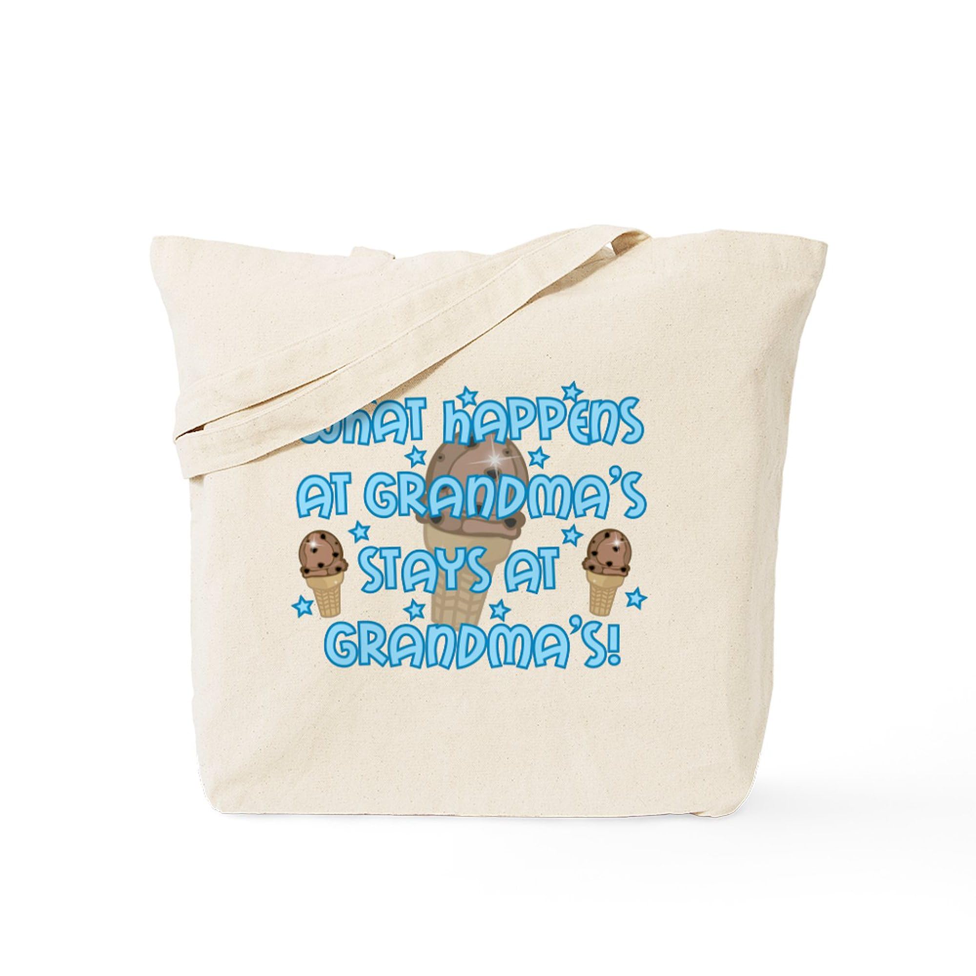 Natural Canvas Tote Bag - Reusable Grocery Shopping Bag with 'What Happens At Grandma's' Print | Perfect for Groceries, Beach Trips & Farmers Market