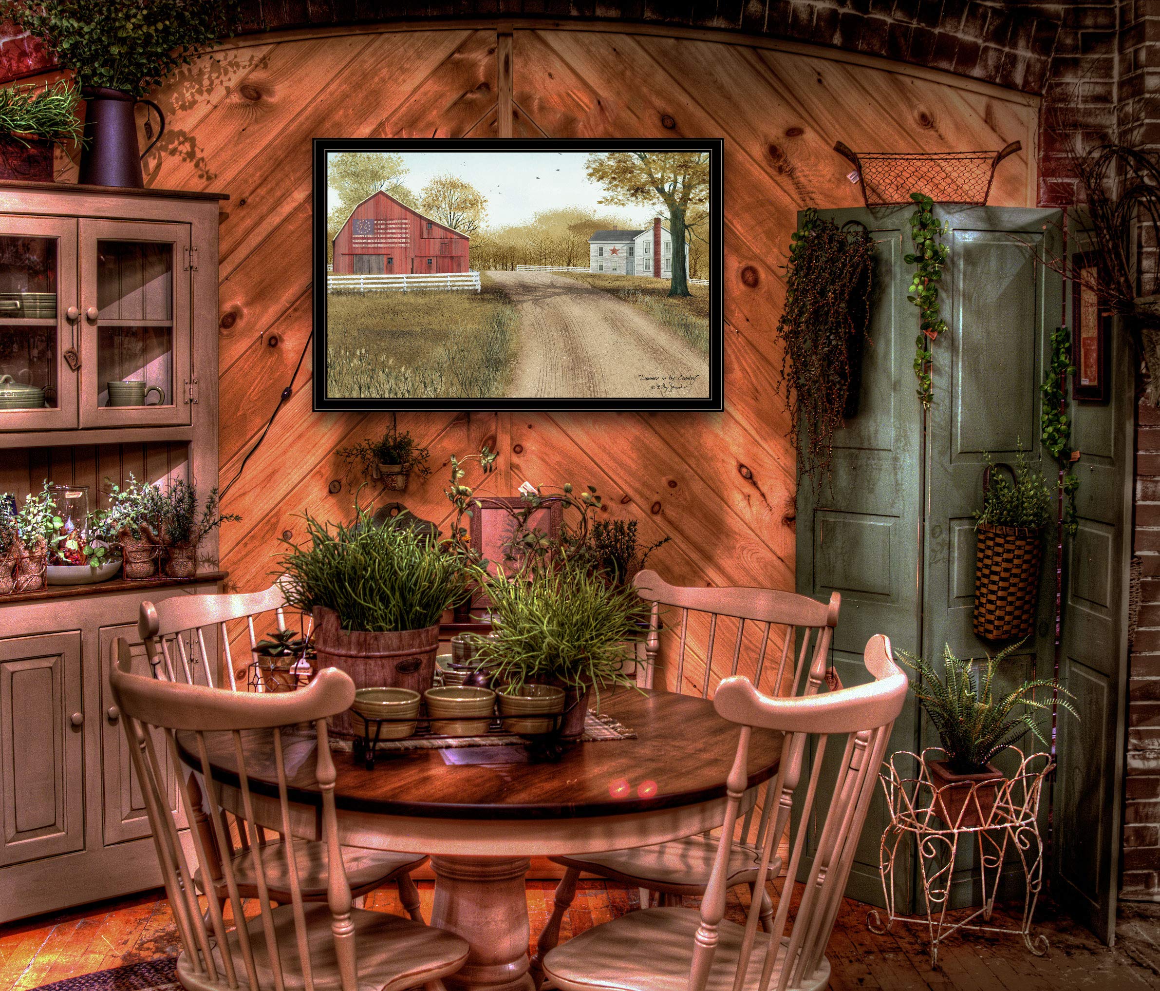 Billy Jacobs 'Summer in The Country' Printed Wall Art - 38x26 Inches, Black Frame - Perfect for Living Room, Bedroom & Office Decor