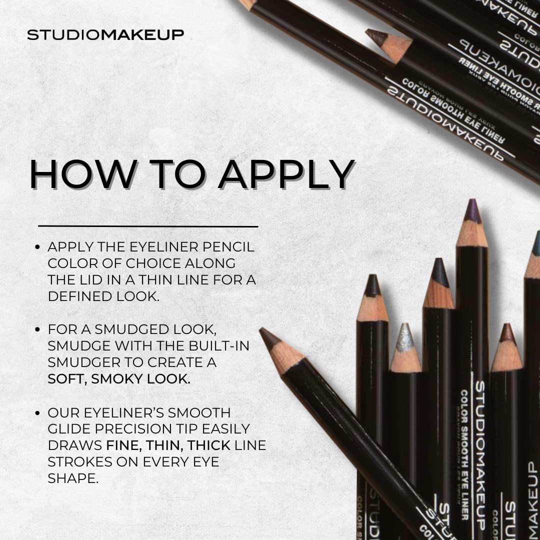 Studiomakeup Smooth Eyeliner Pencil - Soft Touch Eye Makeup with Smooth Texture for Smoky to Natural Looks | Blue Eyeliner Pencils Safe for Sensitive Eyes | Perfect for Daytime Office Wear & Evening Party Makeup