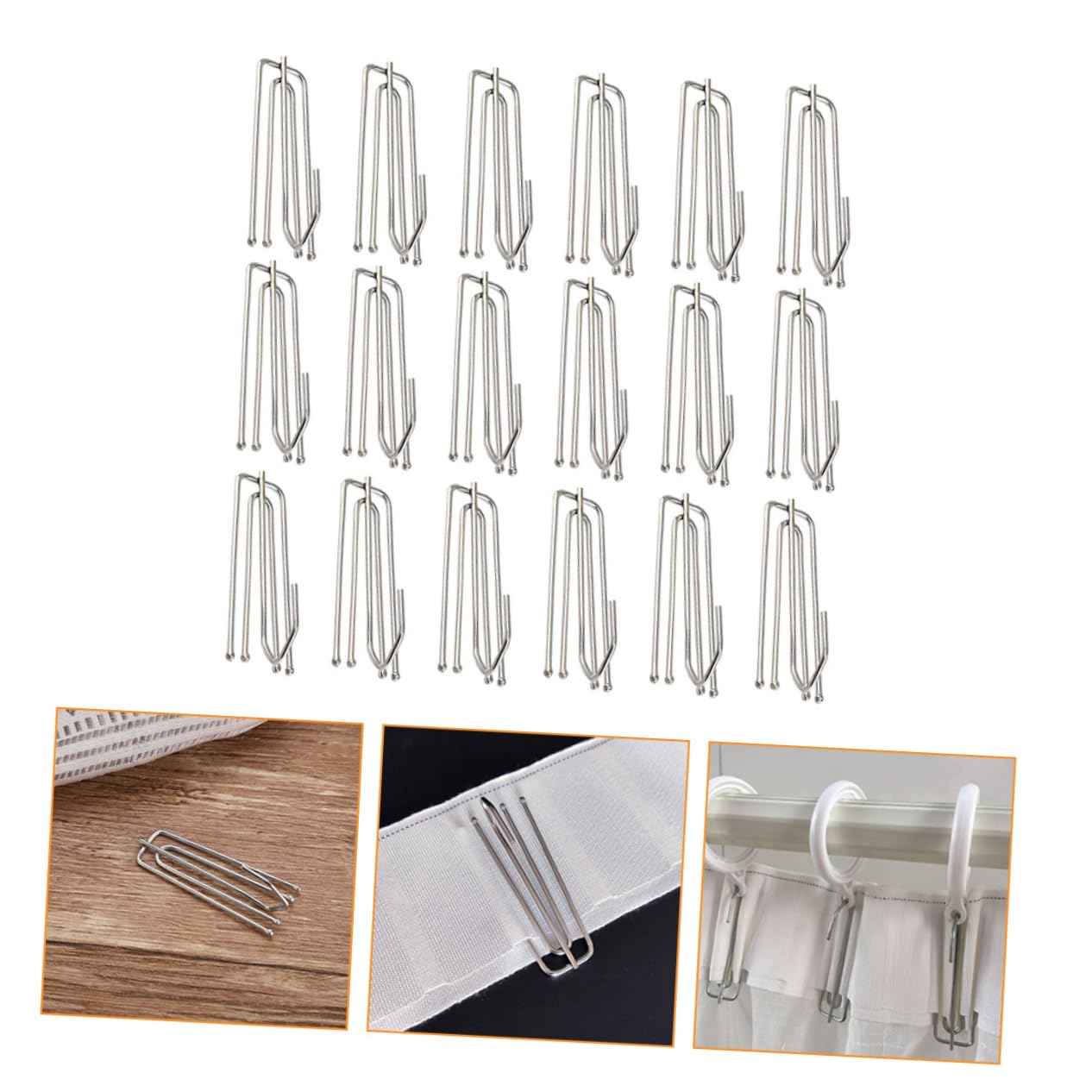 50pcs Stainless Steel Curtain Hooks - Cabilock 4-Claw Pinch Pleat Hangers for Drapes & Shower Curtains | Durable Slip-On Hooks for Pleated Tape Ends | Perfect for Living Room, Bedroom & Bathroom Window Treatments