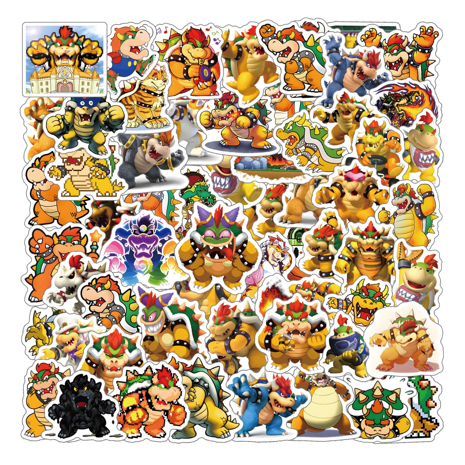 62 Pcs Bowser Stickers Set - Waterproof Vinyl Decals for Nintendo Fans, Birthday Party Decorations, DIY Scrapbooking & Laptop Customization - Perfect for Water Bottles, Suitcases, Gaming Gear & More