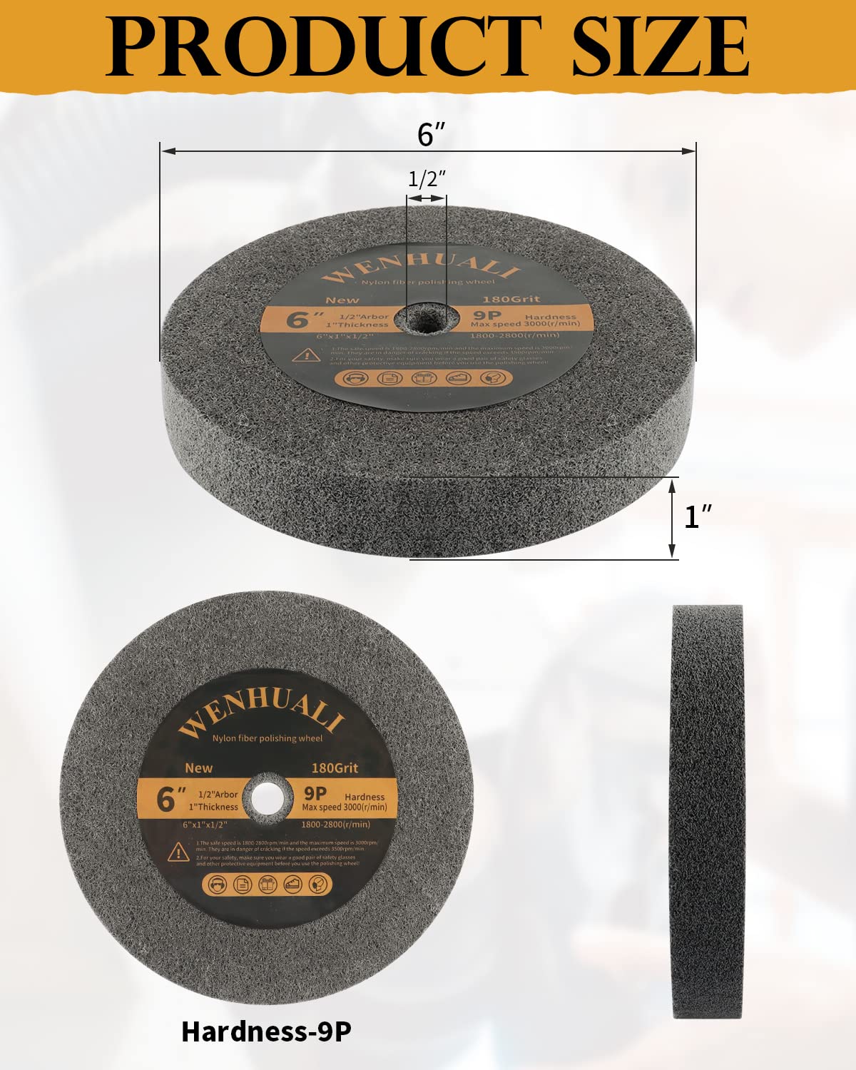 6 Inch Bench Grinder Polishing Wheels - 9P Hardness Buffing Wheels for Metal, Copper & Golf Club Polishing - 180 Grit, 1
