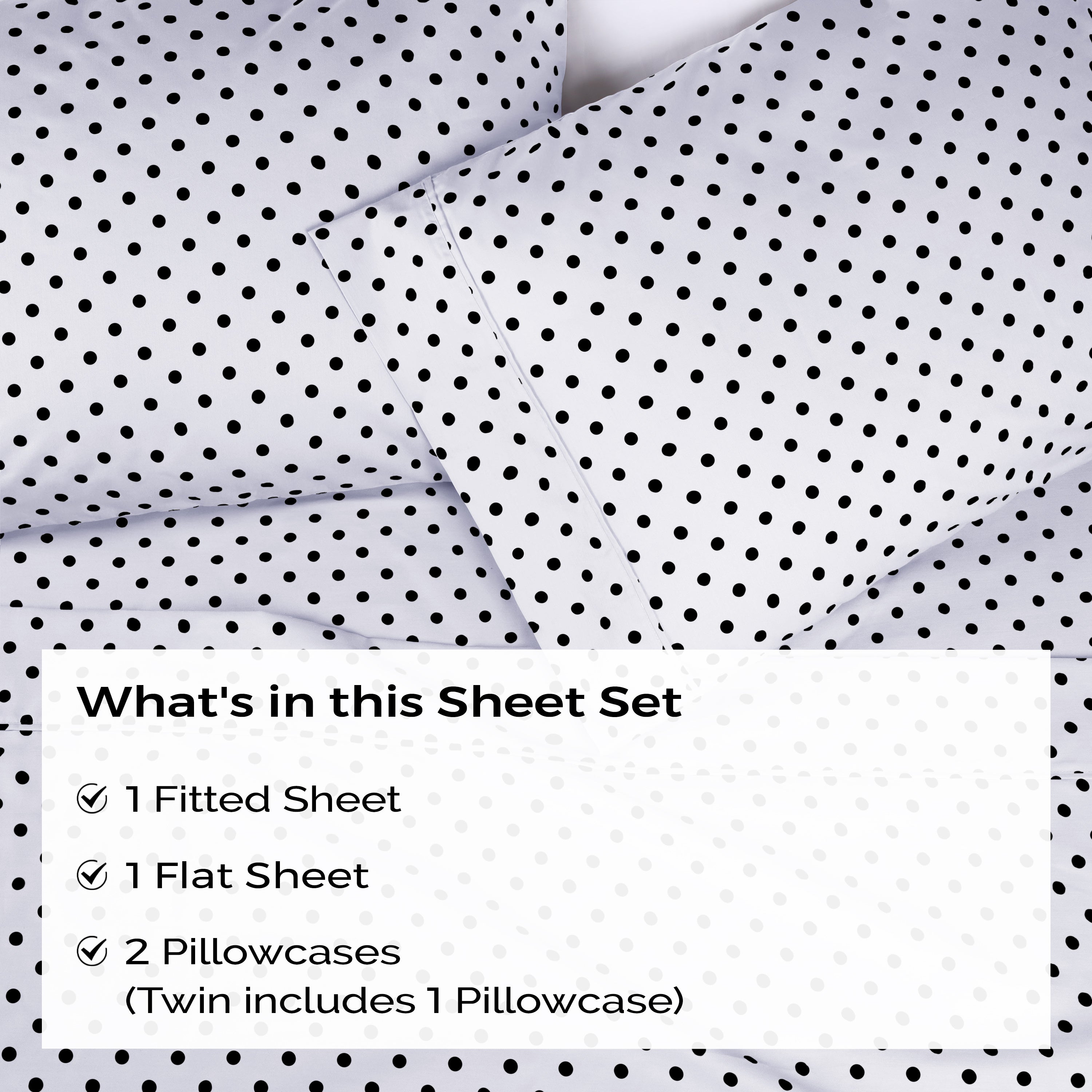 Polka Dot 600 Thread Count Cotton Blend Deep Pocket Sheet Set - Queen Size Bed Sheets for Comfortable Sleep - Perfect for Master Bedroom, Guest Room & Dorm