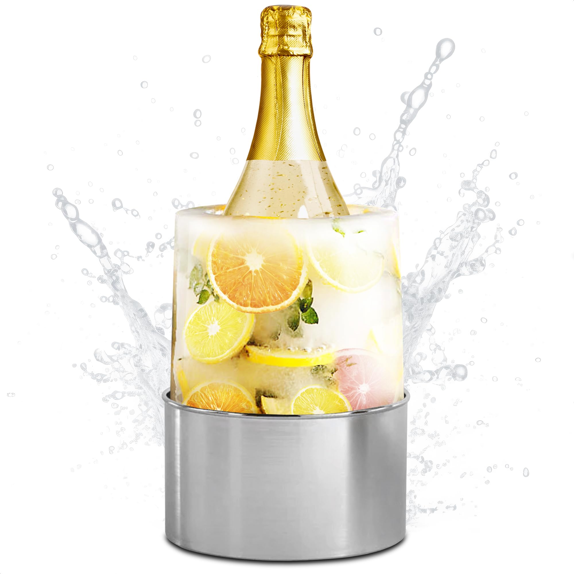 Premium Wine Bottle Ice Bucket Mold - Stainless Steel Champagne Chiller & Flower Ice Cube Mold for Parties, Weddings, and Home Bars - Perfect for Wine, Champagne, and Beverage Cooling