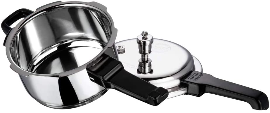 Vinod 2 Liter Stainless Steel Sandwich Bottom Pressure Cooker - Fast & Safe Cooking for Rice, Beans, Soups & Stews | Perfect for Home Kitchens & Camping Trips
