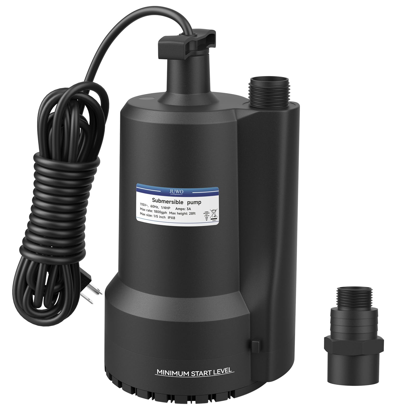 1/4 HP 1800GPH Submersible Water Pump - Thermoplastic Utility Pump for Pool Draining, Basement, Garden Pond | Portable Electric Sump with 10ft Cord | Ideal for Swimming Pools, Tubs, Flooded Areas & Water Transfer