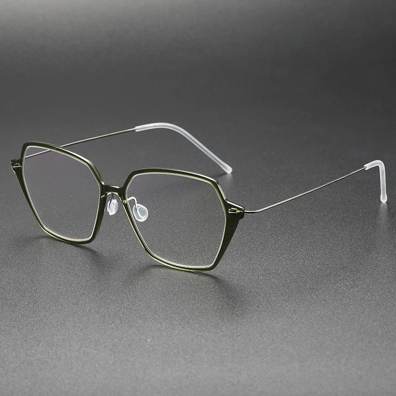 Unisex Full Rim Polygon Screwless Acetate Titanium Eyeglasses Frame 6621 - Lightweight Durable Glasses for Work, Reading & Fashion