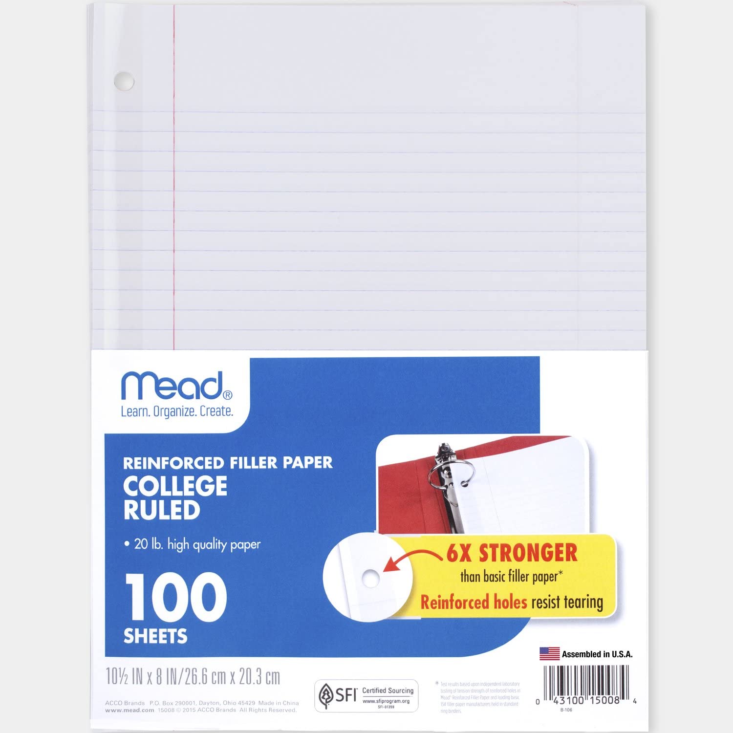 Premium Mead Loose Leaf Paper - 3 Pack, College Ruled Filler Paper with Reinforced Edges, 8 x 10.5 Inches, 100 Sheets per Pack (38037) - Perfect for School, Office & Note Taking