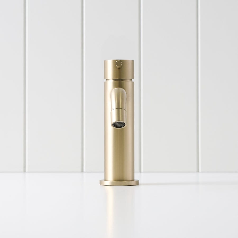 Sydney Short Basin Mixer in Warm Brushed Nickel - Modern Bathroom Faucet for Vanity Sinks, Perfect for Small Spaces and Contemporary Home Decor