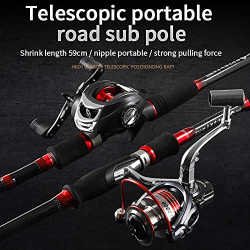 **Ultralight Carbon Fiber Fishing Rod - Spinning & Casting Telescopic Pole - Super Hard & Portable Travel Fishing Rod (Red, 2.1m ML) - Perfect for Freshwater, Saltwater & Travel Fishing**