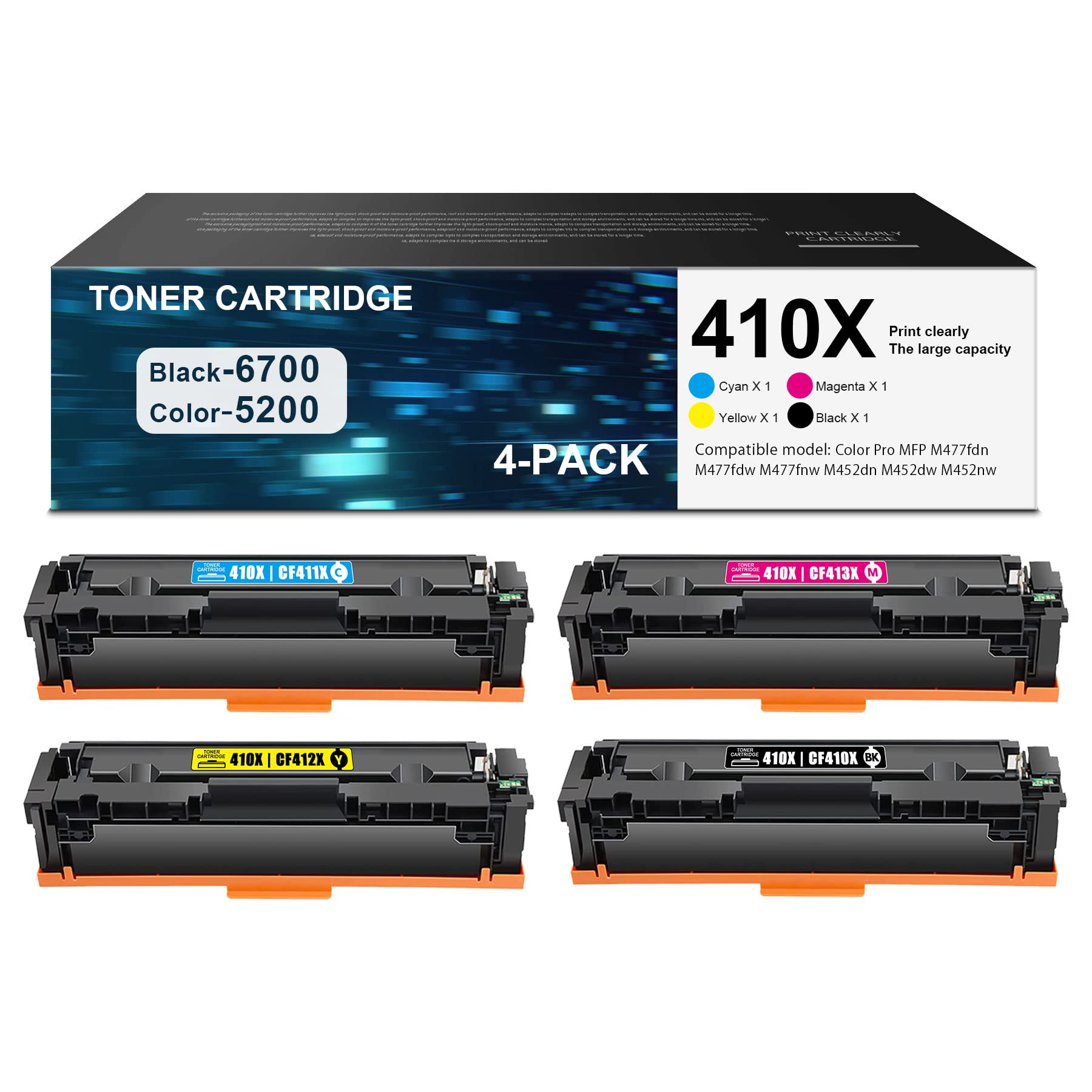 DIOUSAINK (4-Pack, 1BK+1C+1M+1Y) High Yield Toner Cartridge Replacement for HP Color Pro MFP M477fnw/M477fdw/M477fdn/M452dn/M452dw/M452nw Printers | CF410X/CF411X/CF412X/CF413X Compatible | Ideal for Office & Home Printing Needs