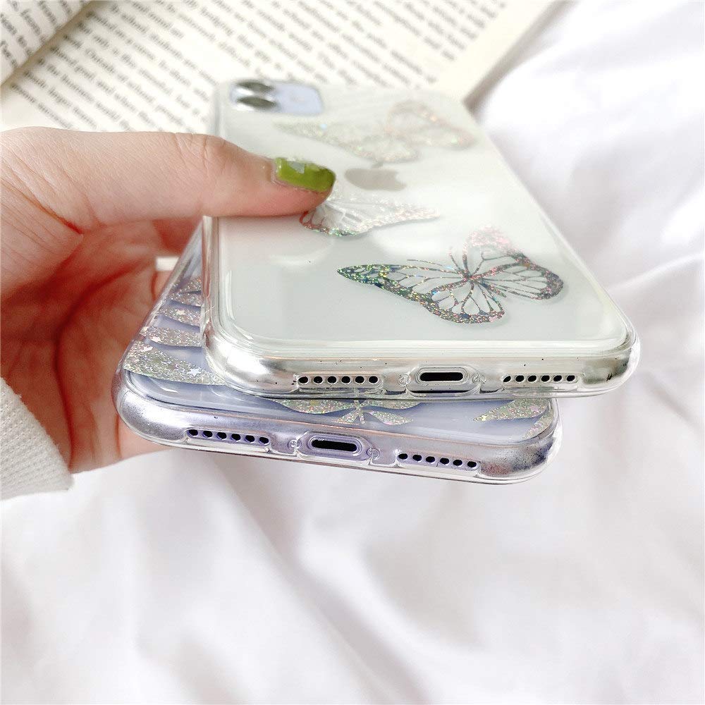 iPhone 12 Pro Max Case with Screen Protector - Clear Glitter TPU Electroplated Cover, Cute Butterfly Design for Women & Girls | Trendy Slim Protective Phone Case for Everyday Use & Gift Giving