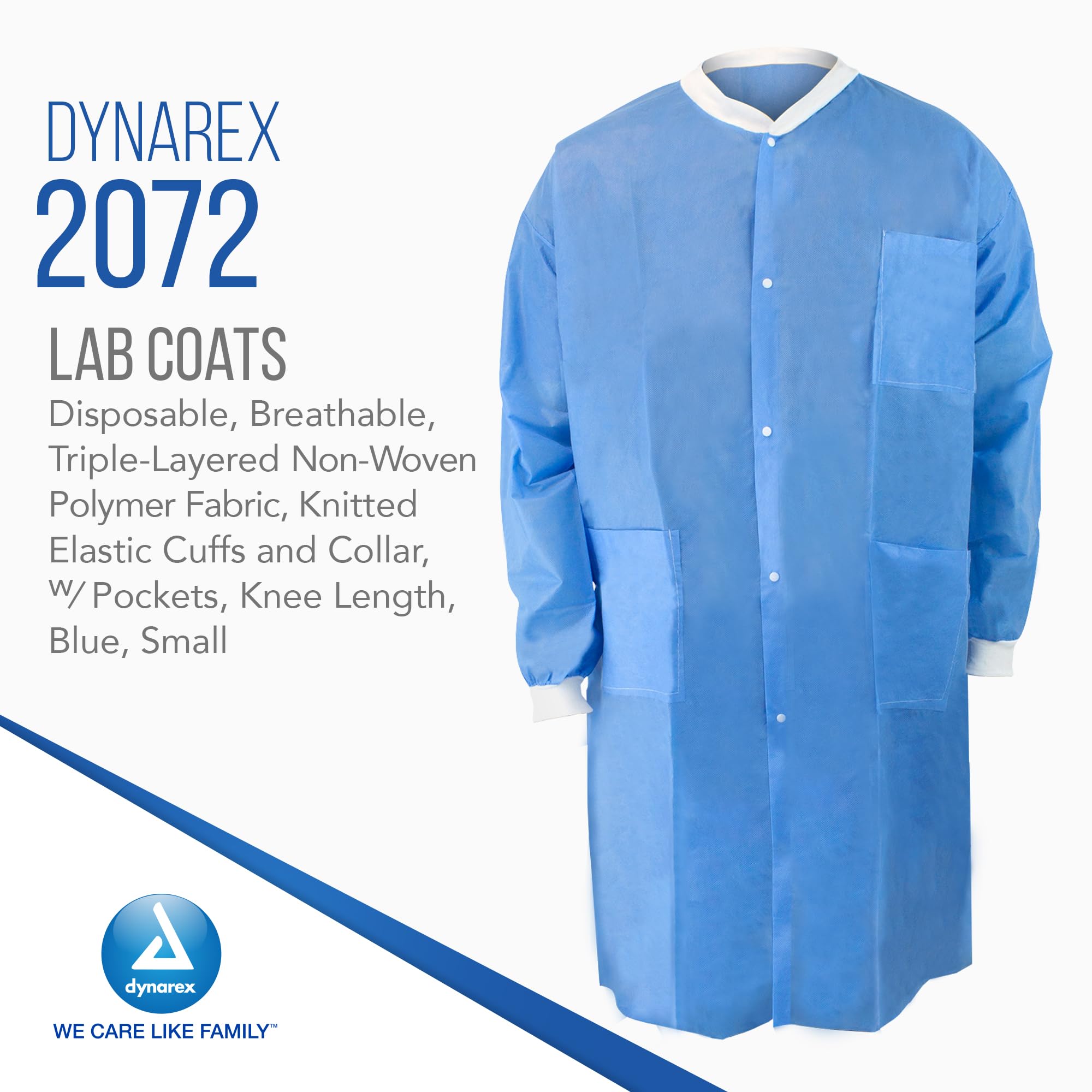 Dynarex Disposable Lab Coats - Breathable 3-Layer Non-Woven Polypropylene Fabric - Knee-Length with Elastic Cuffs - Blue, Small (Pack of 30) - Ideal for Medical Labs, Hospitals & Cleanroom Environments