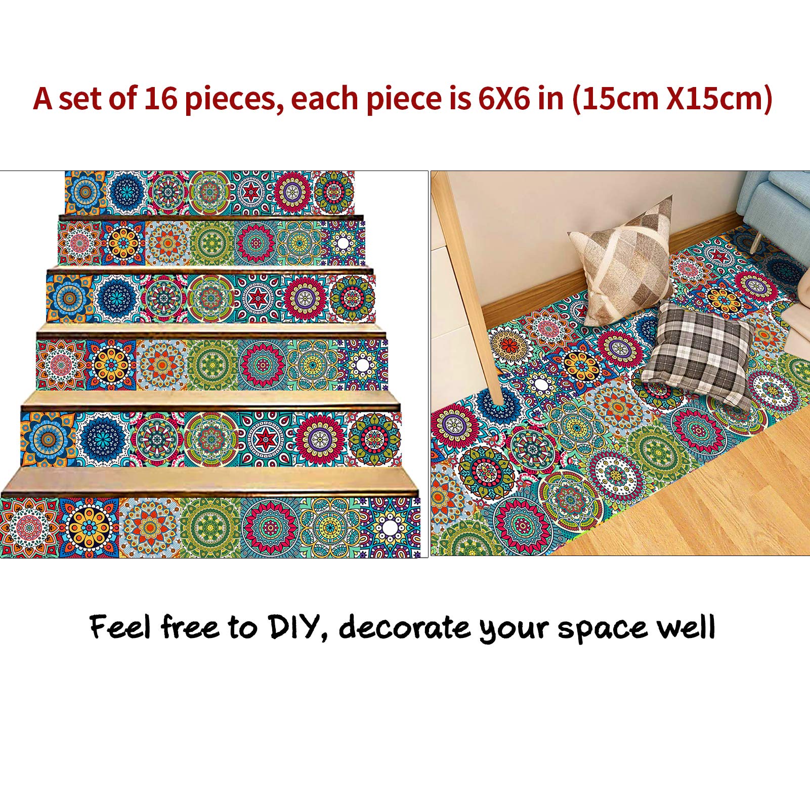 Kakofaci Peel and Stick Tile Stickers - 16 Pcs (6x6 Inch) Self-Adhesive Vinyl Backsplash for Kitchen, Bathroom & Home Decor | Easy DIY Wall Tile Upgrade for Countertops, Cabinets & Furniture