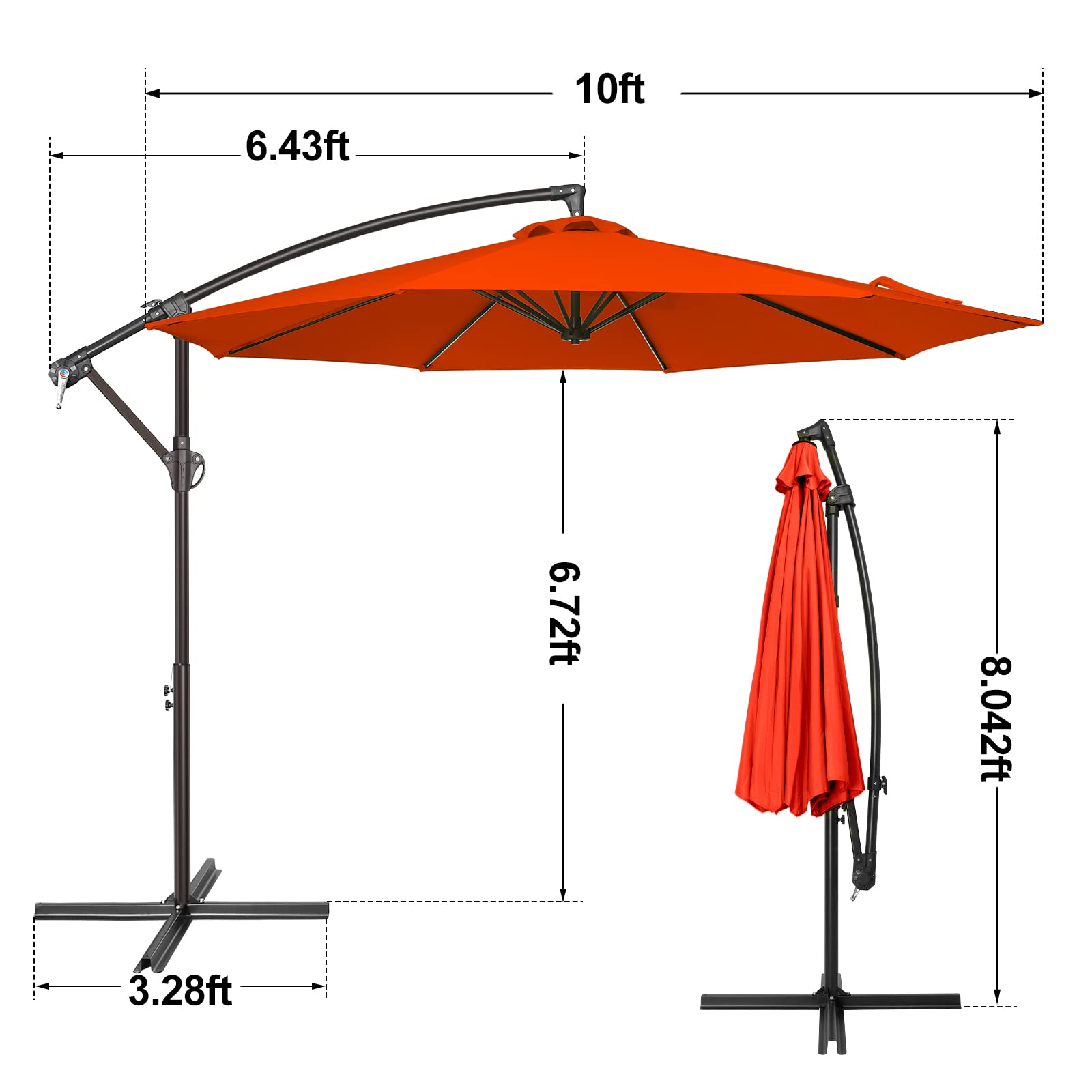10' Patio Offset Hanging Umbrella - Outdoor Cantilever Market Umbrella with UV Protection & Easy Tilt Adjustment, 8 Ribs Durable Polyester Shade for Backyard, Garden, Poolside & Lawn (Orange) | Perfect for Outdoor Dining, Lounging & Sun Protection