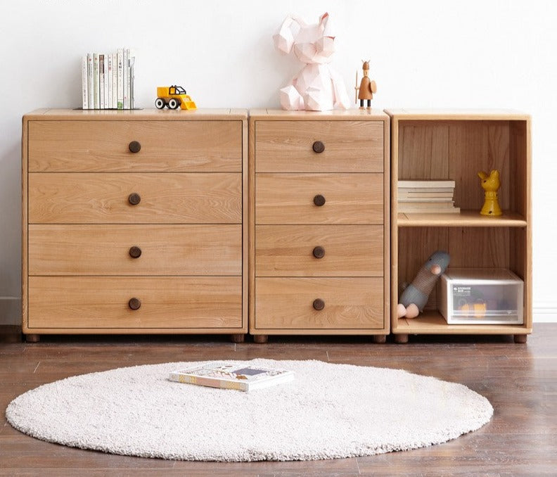 Oak Solid Wood Kids Dresser with 3 Drawers - Natural Wood Chest of Drawers for Nursery & Bedroom - Sturdy Storage Cabinet for Clothes, Toys & Baby Essentials