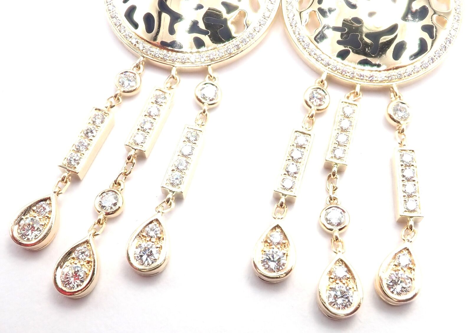 Authentic Cartier Panther 18K Yellow Gold Diamond Lacquer Tsavorite Earrings | Luxury Jewelry for Women | Perfect for Gifts, Parties & Special Occasions