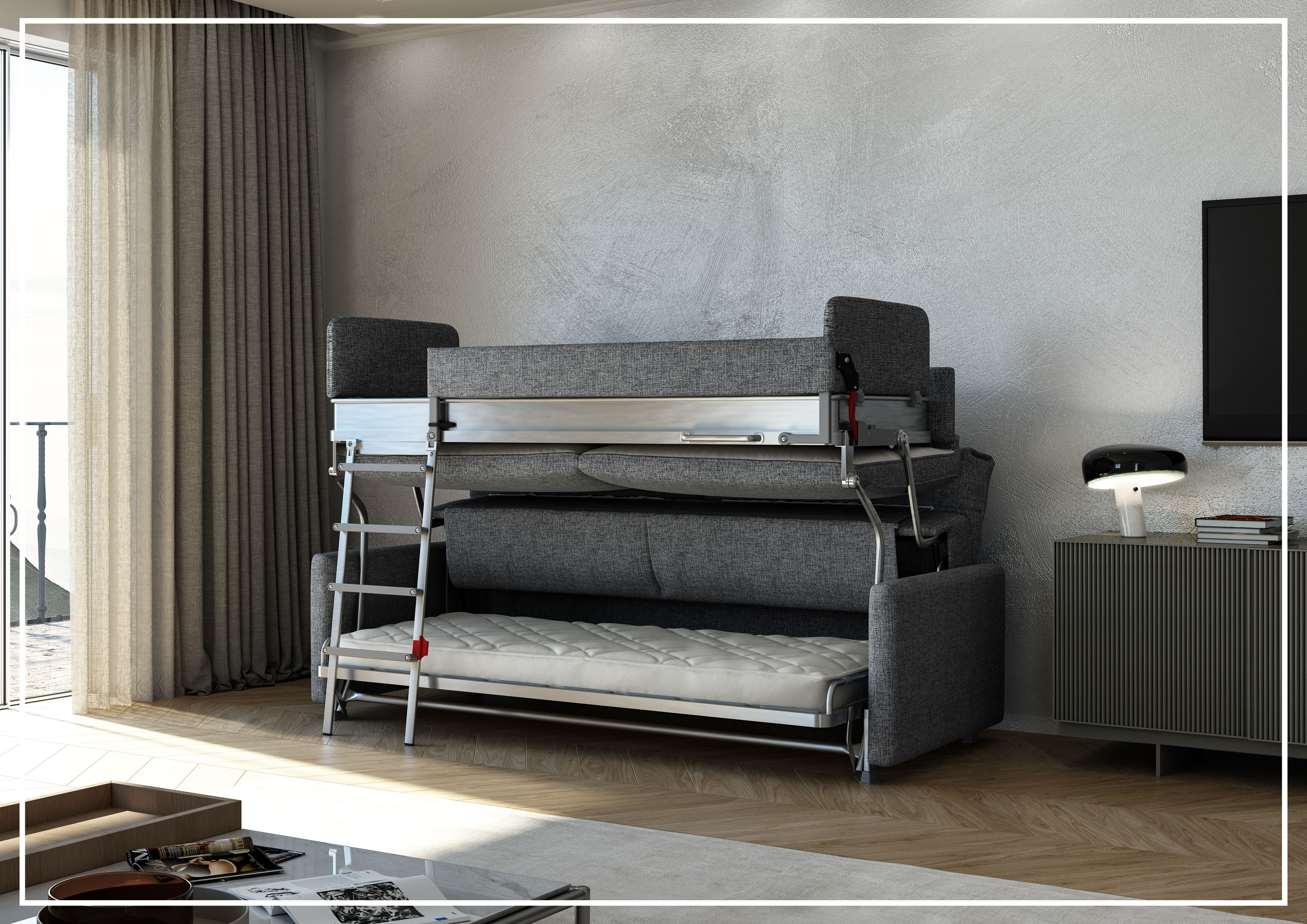 Luonto Fabric Bunk Bed Sleeper Sofa - Convertible Space-Saving Furniture for Small Apartments, Guest Rooms & Dorm Living