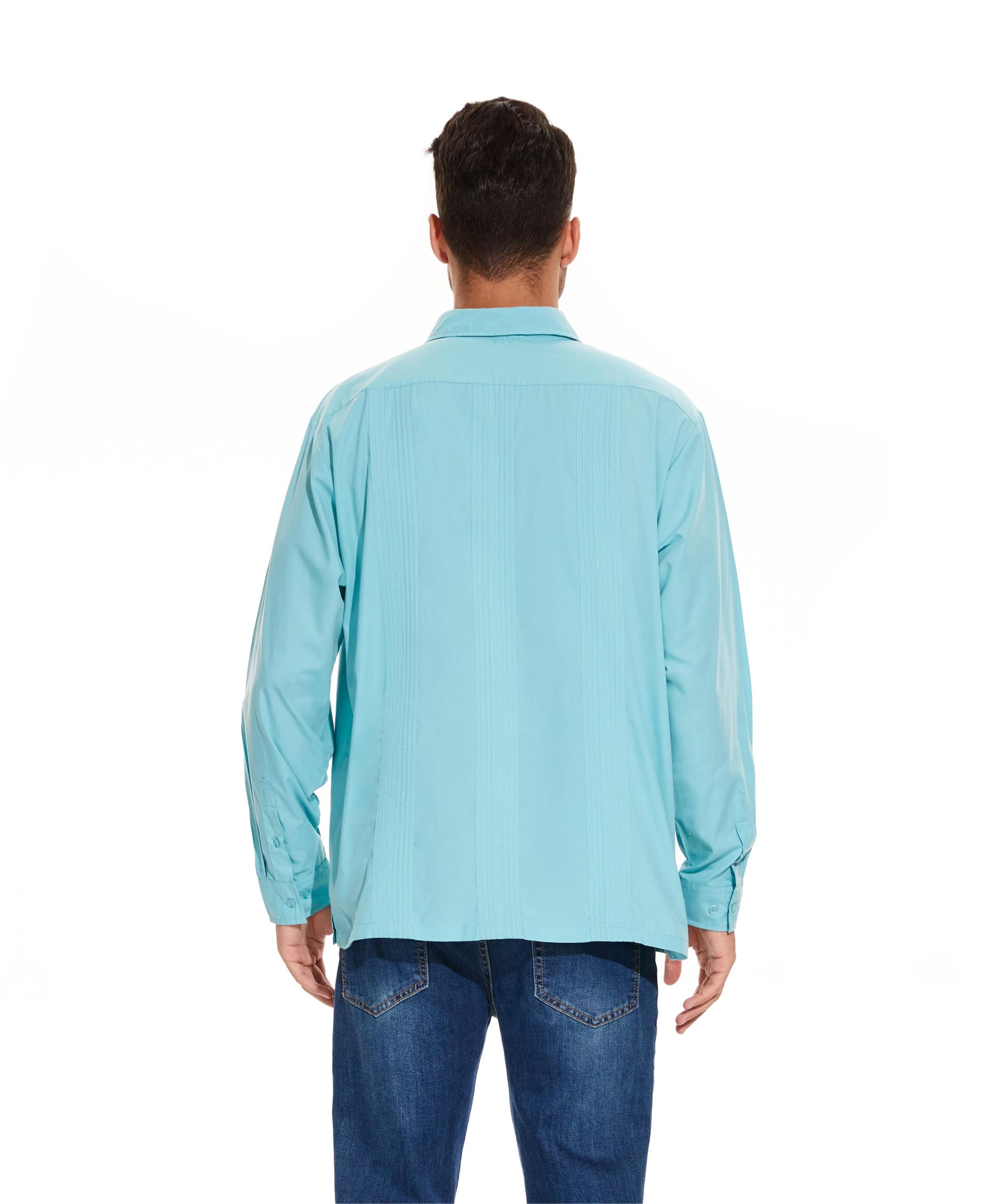 MAXJON Men's Long Sleeve Guayabera Shirts | Cuban Style Casual Button Down Shirt for Men | Perfect for Summer Vacations, Beach Weddings & Tropical Parties