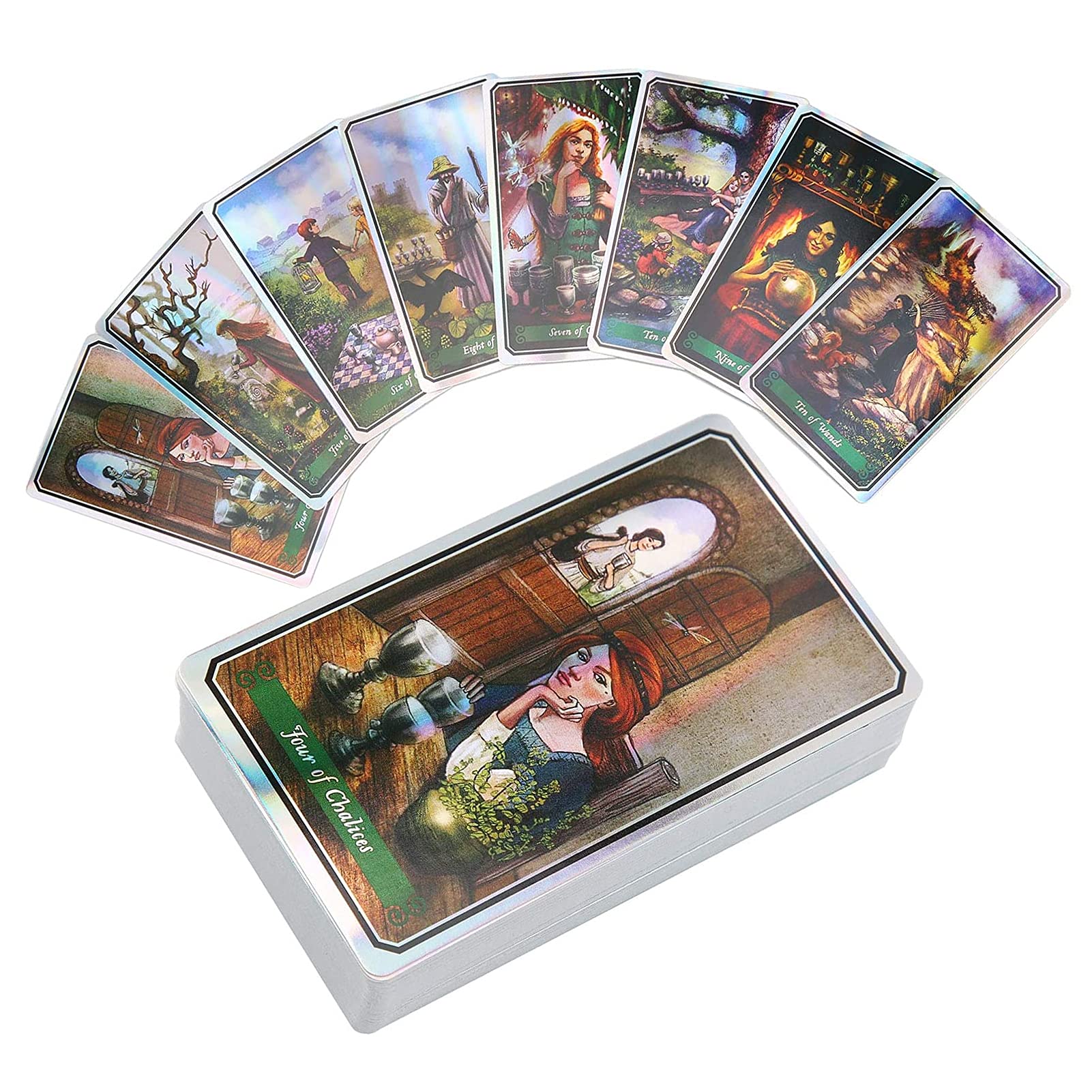 Yitengteng 78-Card Tarot Deck for Beginners - Cute English Fortune Telling Cards for Adults & Kids - Holographic Divination Game Set - Perfect for Meditation, Spiritual Guidance & Party Entertainment