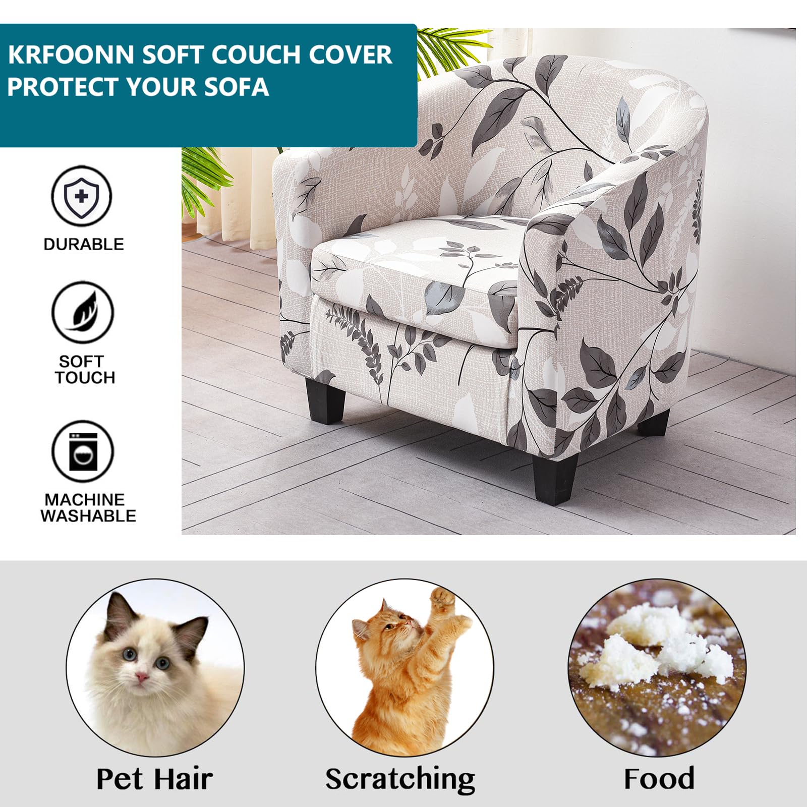 KRFOONN 2-Piece Stretch Printed Round Barrel Chair Slipcover Set - Elastic Bottom Removable Tub Chair Covers for Living Room Furniture Protection | Perfect for Home, Office, and Lounge Decor