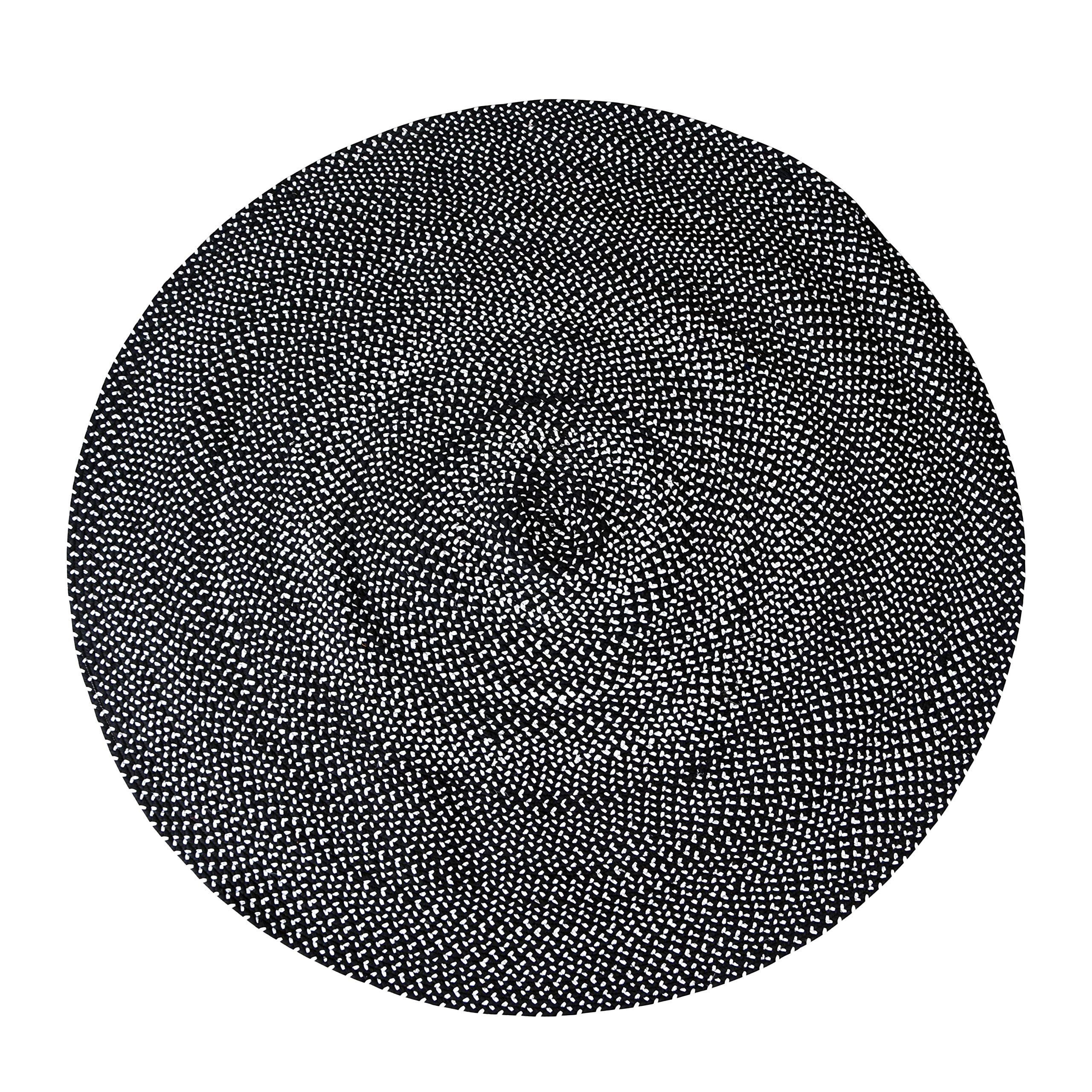 5 ft Round Black & White Braided Cotton Chindi Area Rug - Non-Slip Reversible Handwoven for Living Room, Bedroom, Dining Room - MystiqueDecors