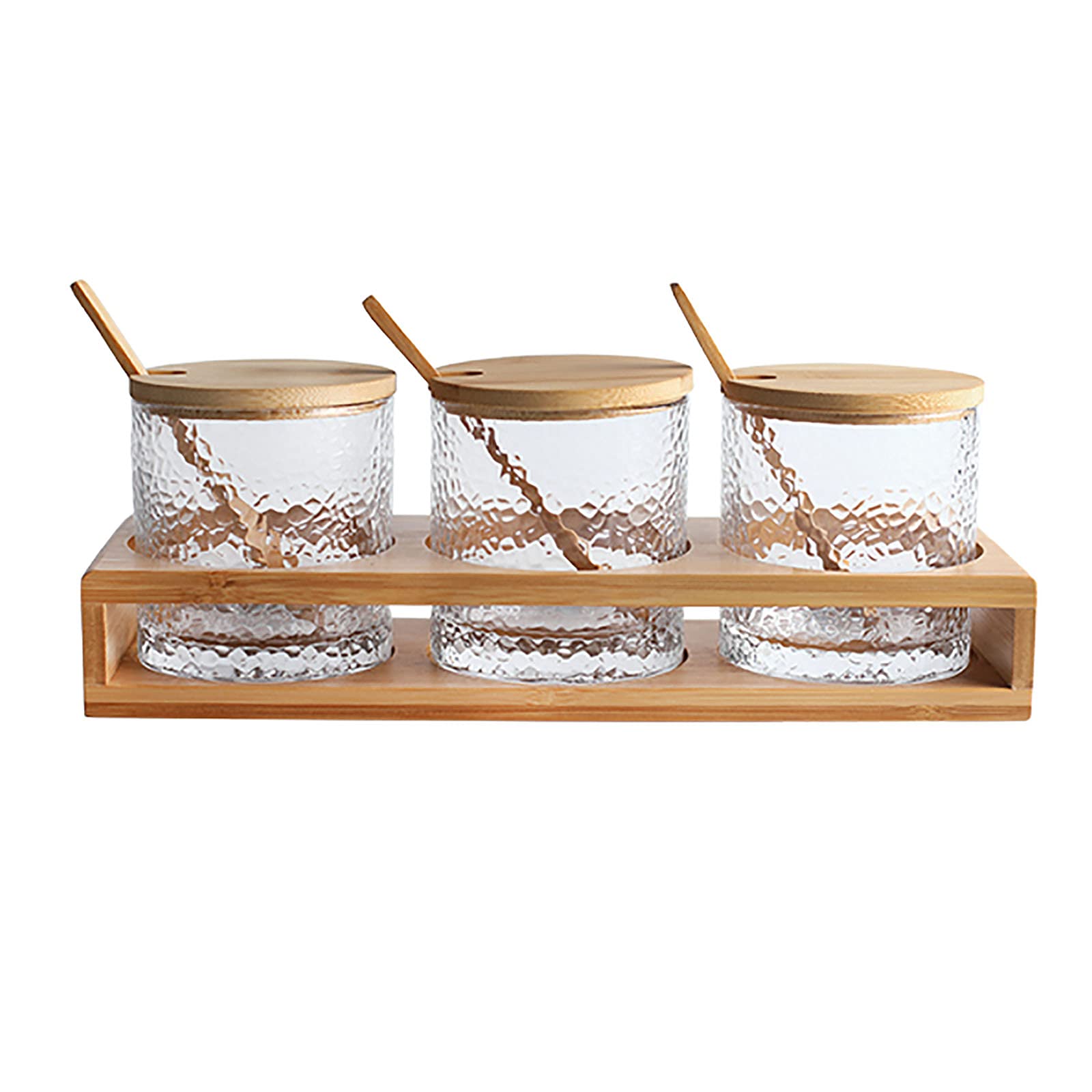 Premium Glass Spice Box Set - 6-Piece Kitchen Storage Containers for Sugar, Salt & Seasonings | Airtight Spice Jars with Wooden Lid | Perfect for Pantry Organization & Cooking Essentials