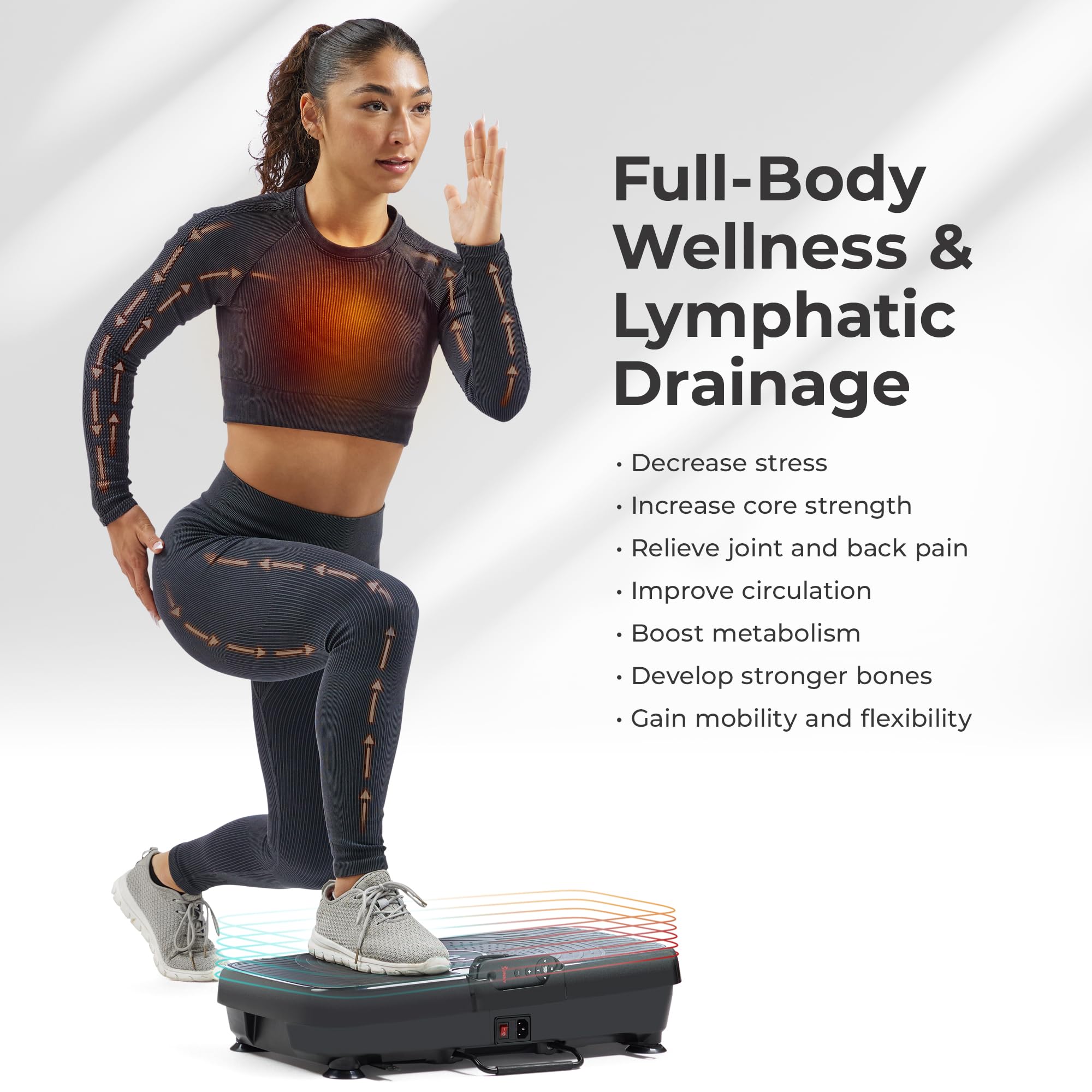 Sunny Health & Fitness Vibration Plate Exercise Machine - Full Body Workout Platform with 20 Speeds & 5 Modes for Lymphatic Drainage, Weight Loss & Muscle Recovery | Home Gym Equipment for Tension Relief & Fitness Training