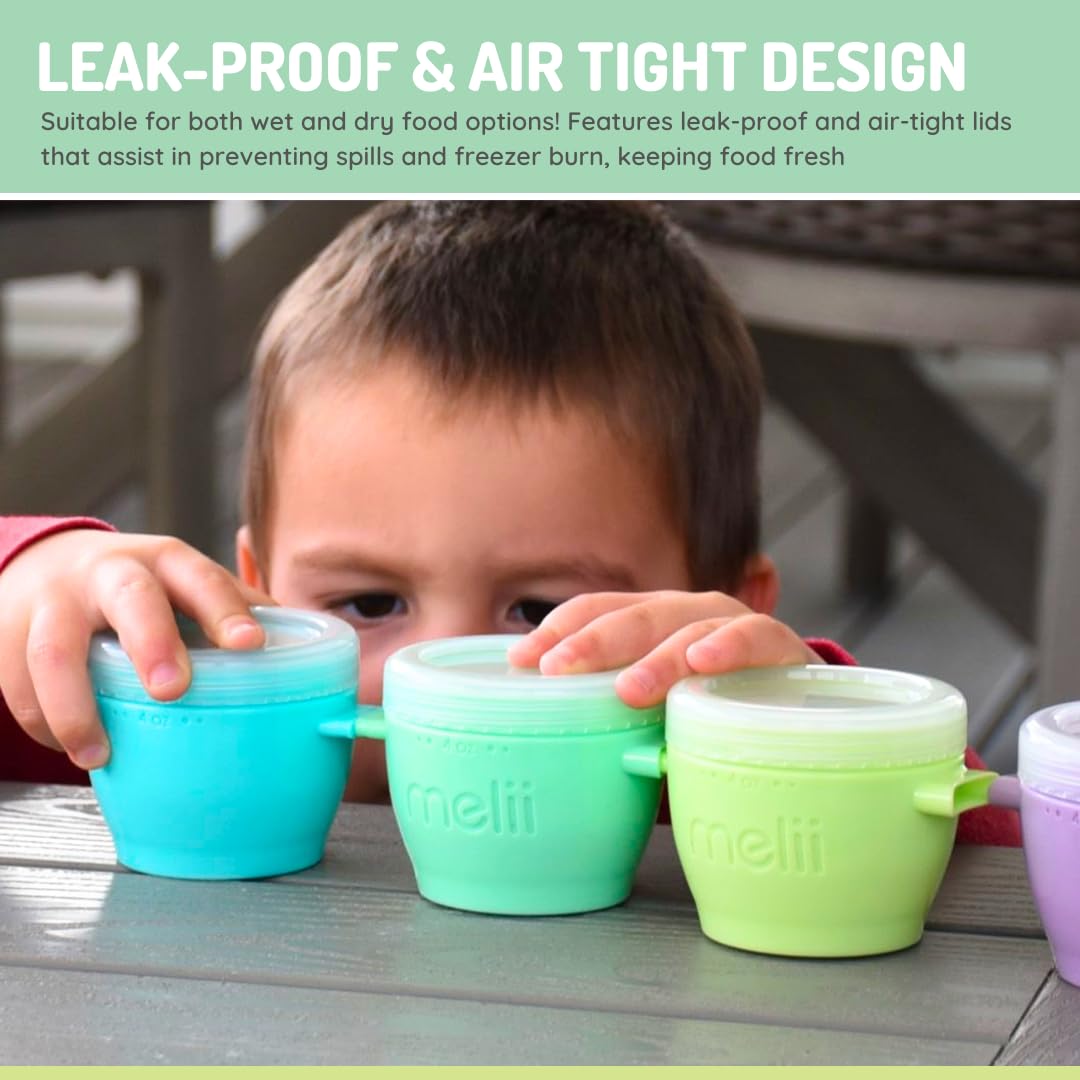 Melii Snap & Go Baby Food Storage Containers - 8 Pack, 4 oz Stackable Freezer Safe Containers with Airtight Lids, BPA-Free for Meal Prep & On-the-Go Snacks | Perfect for Baby Food, Toddler Snacks, Lunch Box & Travel | Microwave Safe & Dishwasher Friendly