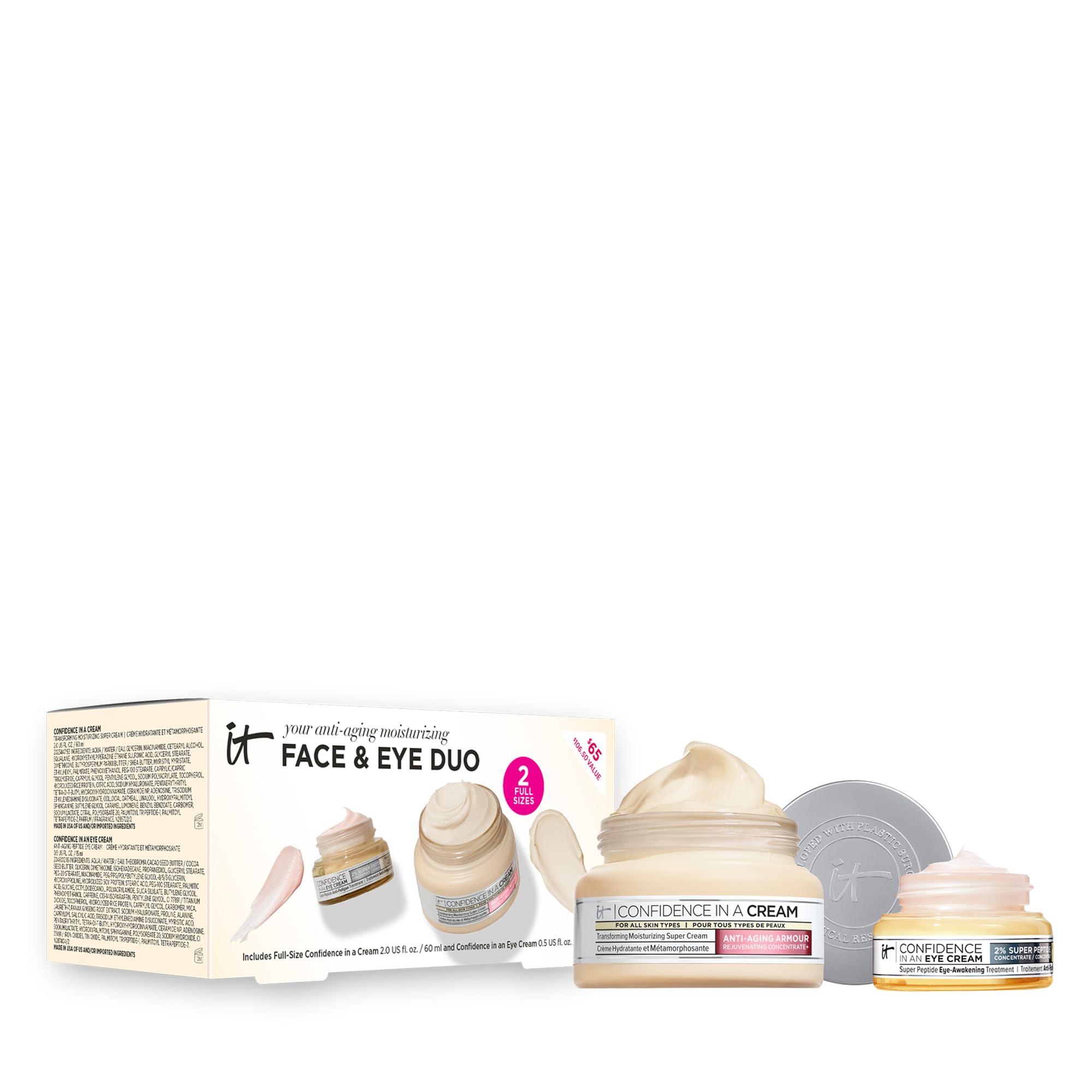 IT Cosmetics Anti-Aging Moisturizer & Peptide Eye Cream Gift Set - 2-Piece Full Size Skincare Duo with Hydrating Face Cream & Eye Treatment - Vegan & Cruelty-Free - Perfect for Daily Skincare Routine & Gift Giving