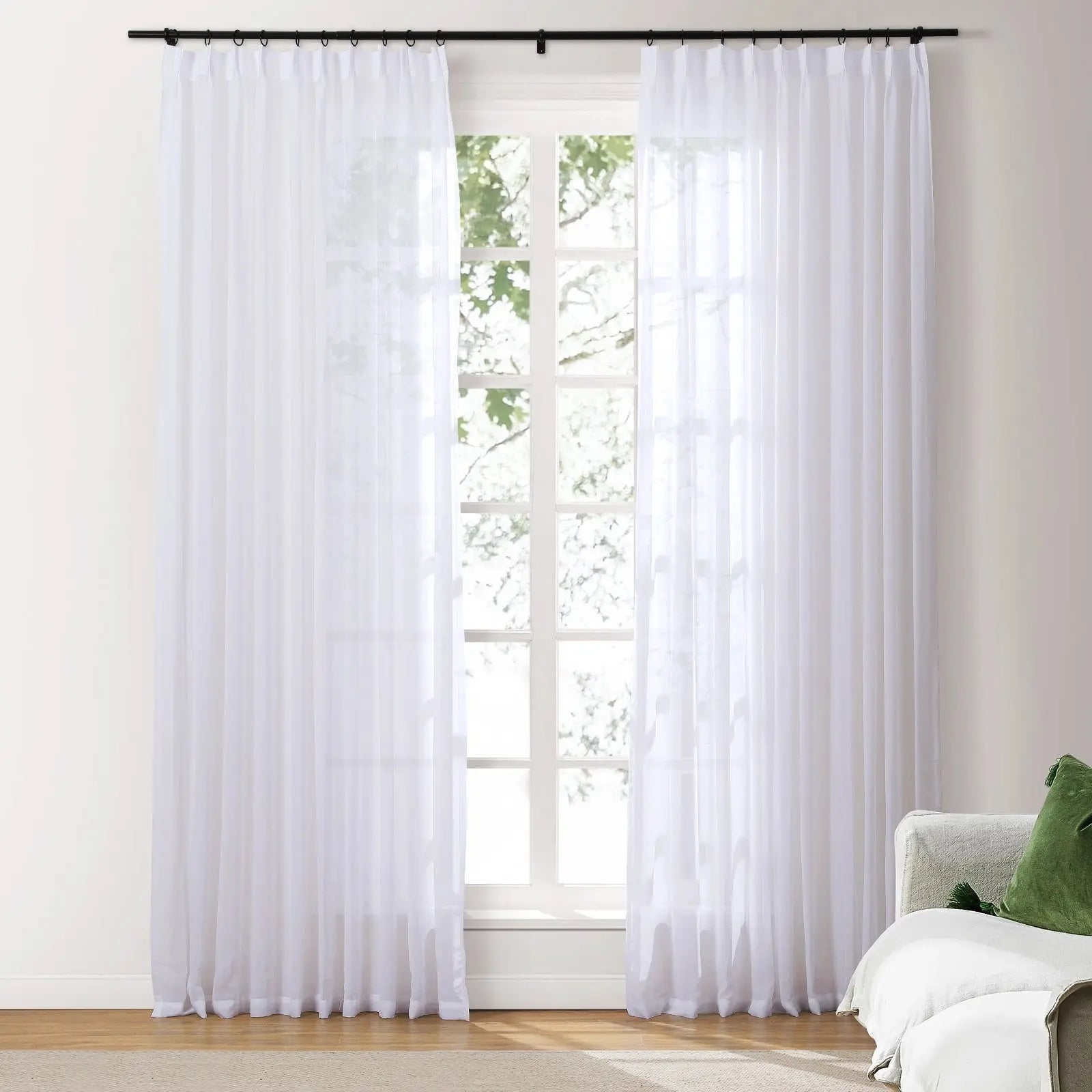 Scandinavian Solid Voile Sheer Curtains - Pleated Window Drapes for Living Room & Bedroom | Light Filtering Privacy Sheers