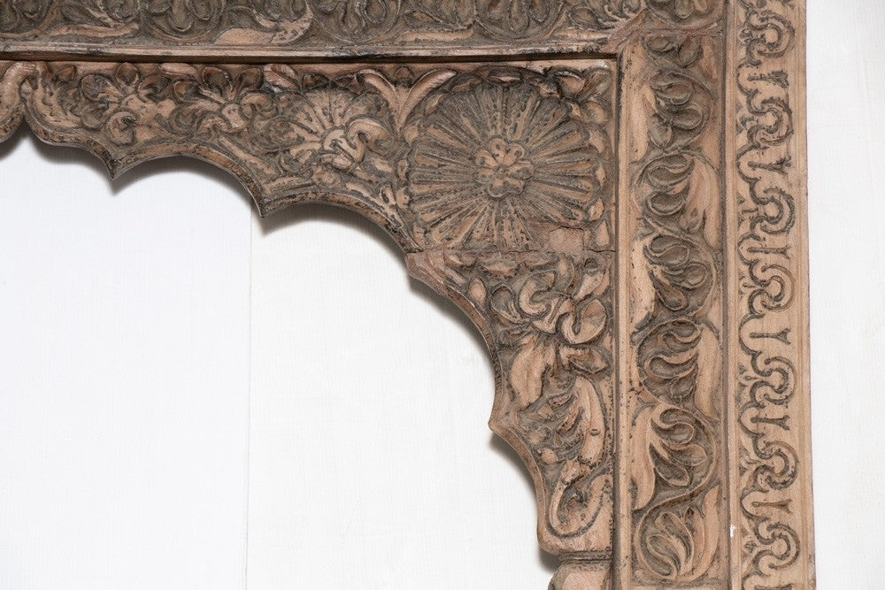 Hand Carved Indian Arched Courtyard Doorway Frame - Natural Wooden Door Arch for Home Decor, Wedding Backdrop, Photo Booth & Garden Entrance