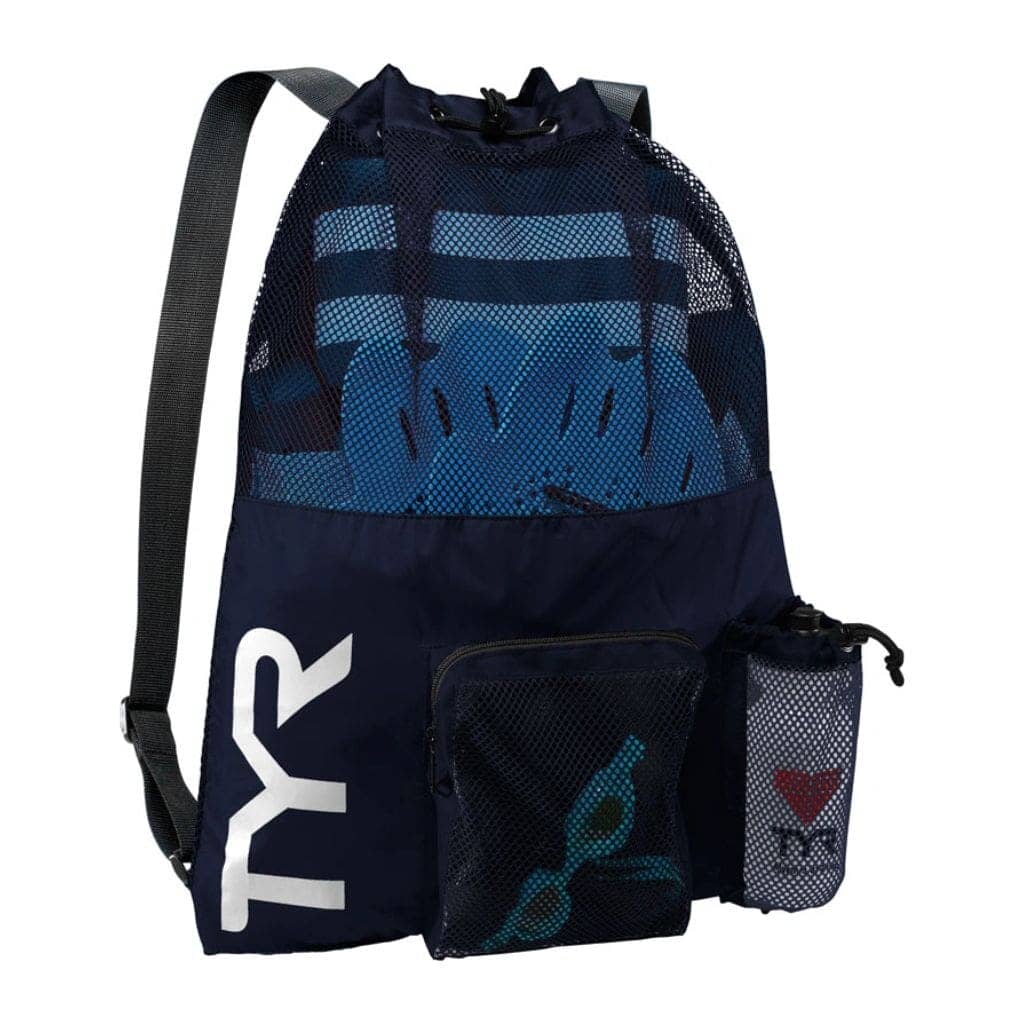 TYR Mesh Mummy Backpack - Lightweight Swim Bag for Competition & Training - Navy Blue Waterproof Gym Bag for Swimming Gear, Towels & Accessories - Perfect for Pool, Beach & Travel