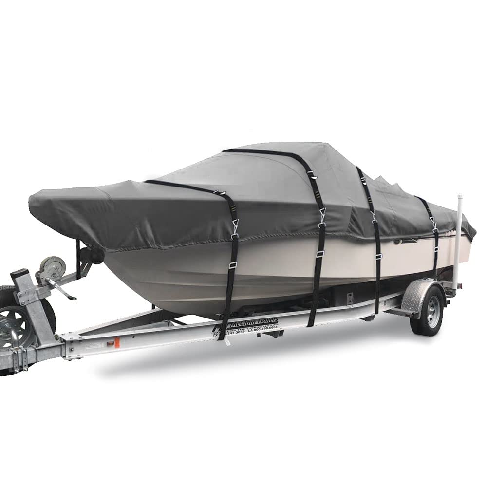 **900D Heavy Duty Waterproof Boat Cover - Trailerable V-Hull Cover with Metal Buckles, Fits 20'-22' Runabout, Tri-Hull & V-Hull Boats (Beam up to 100
